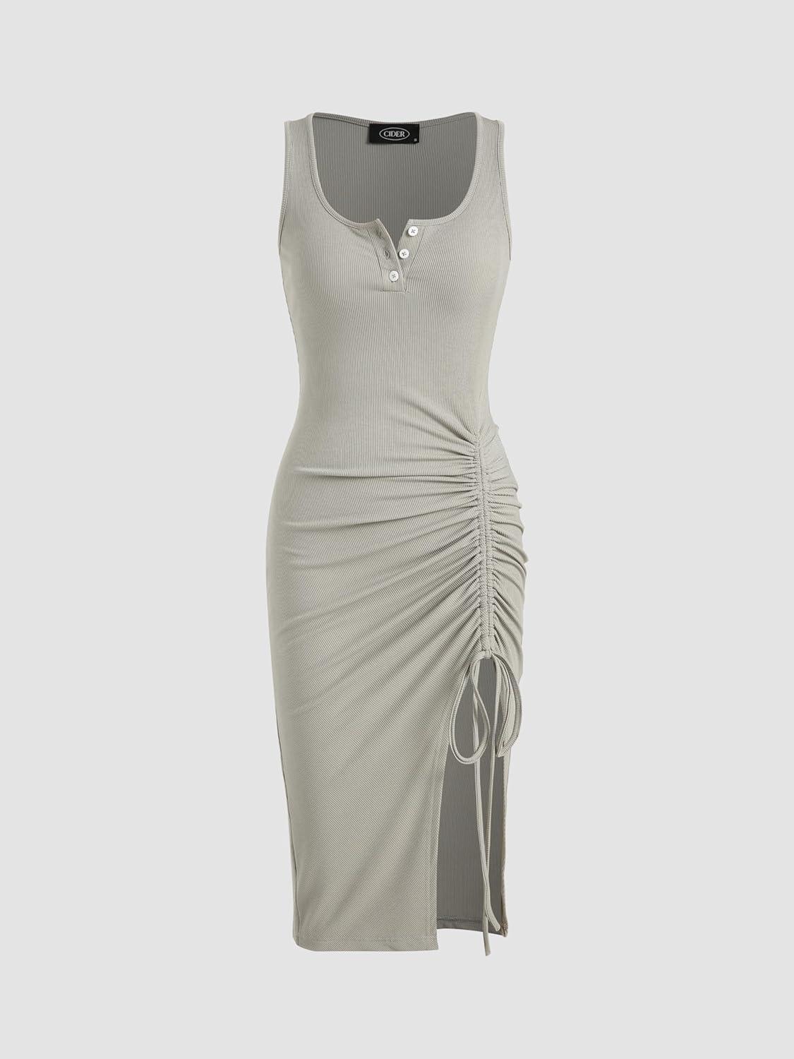 imageCIDER Rib Button Drawstring Midi DressNeutral