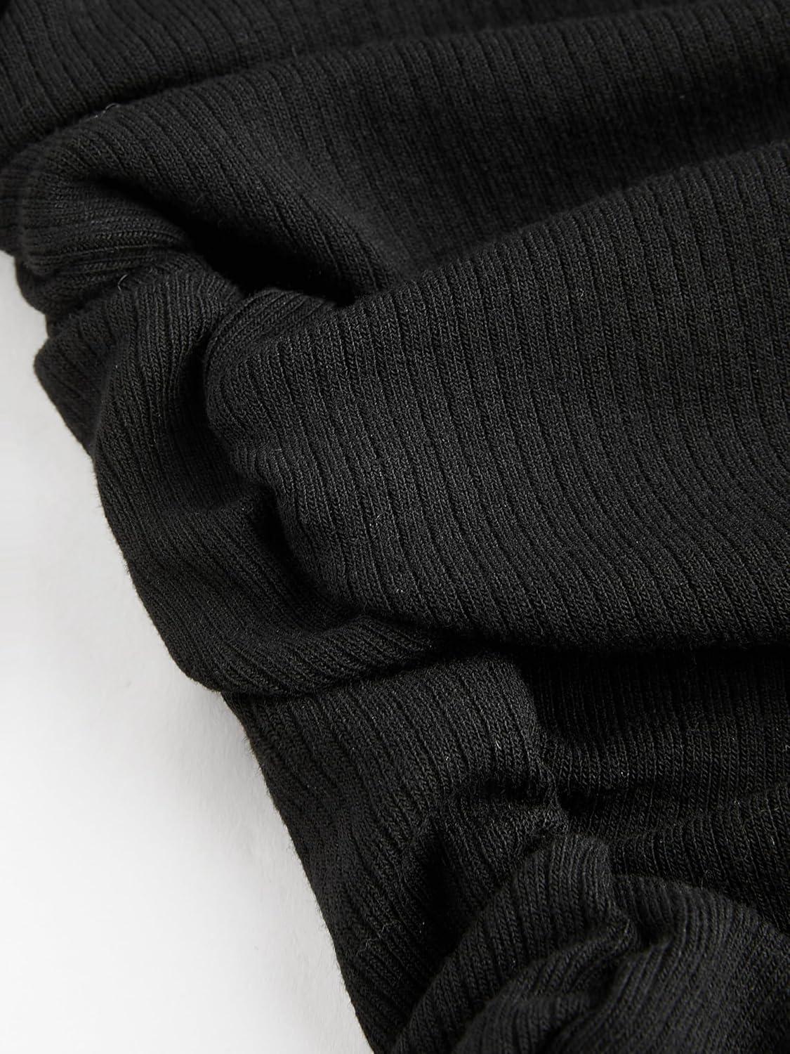 imageCIDER Rib Square Neck Solid Ruched Short Sleeve TopBlack