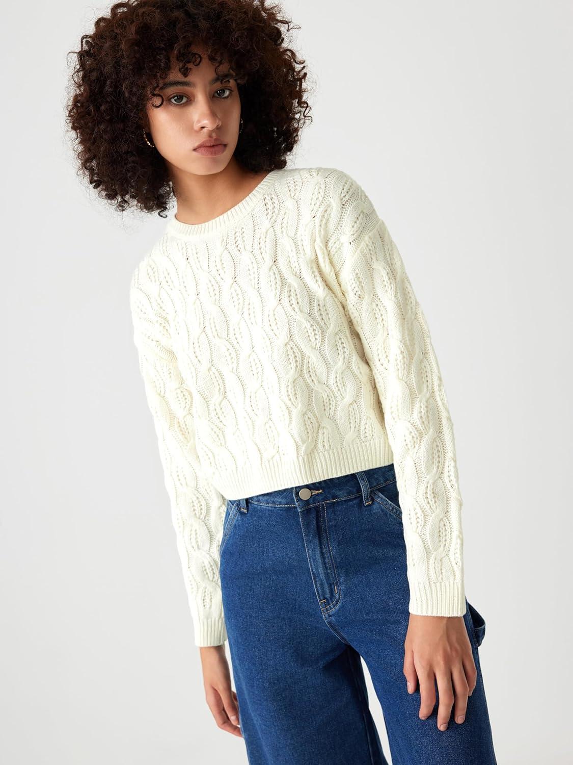 imageCIDER Round Neck Cable Knit SweaterIvory