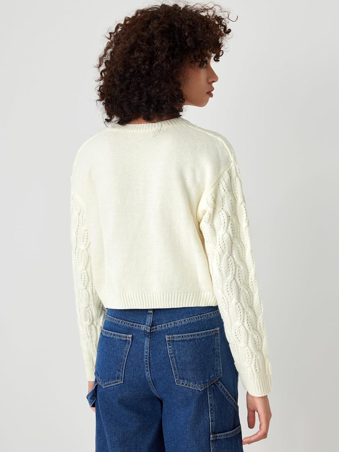 imageCIDER Round Neck Cable Knit SweaterIvory