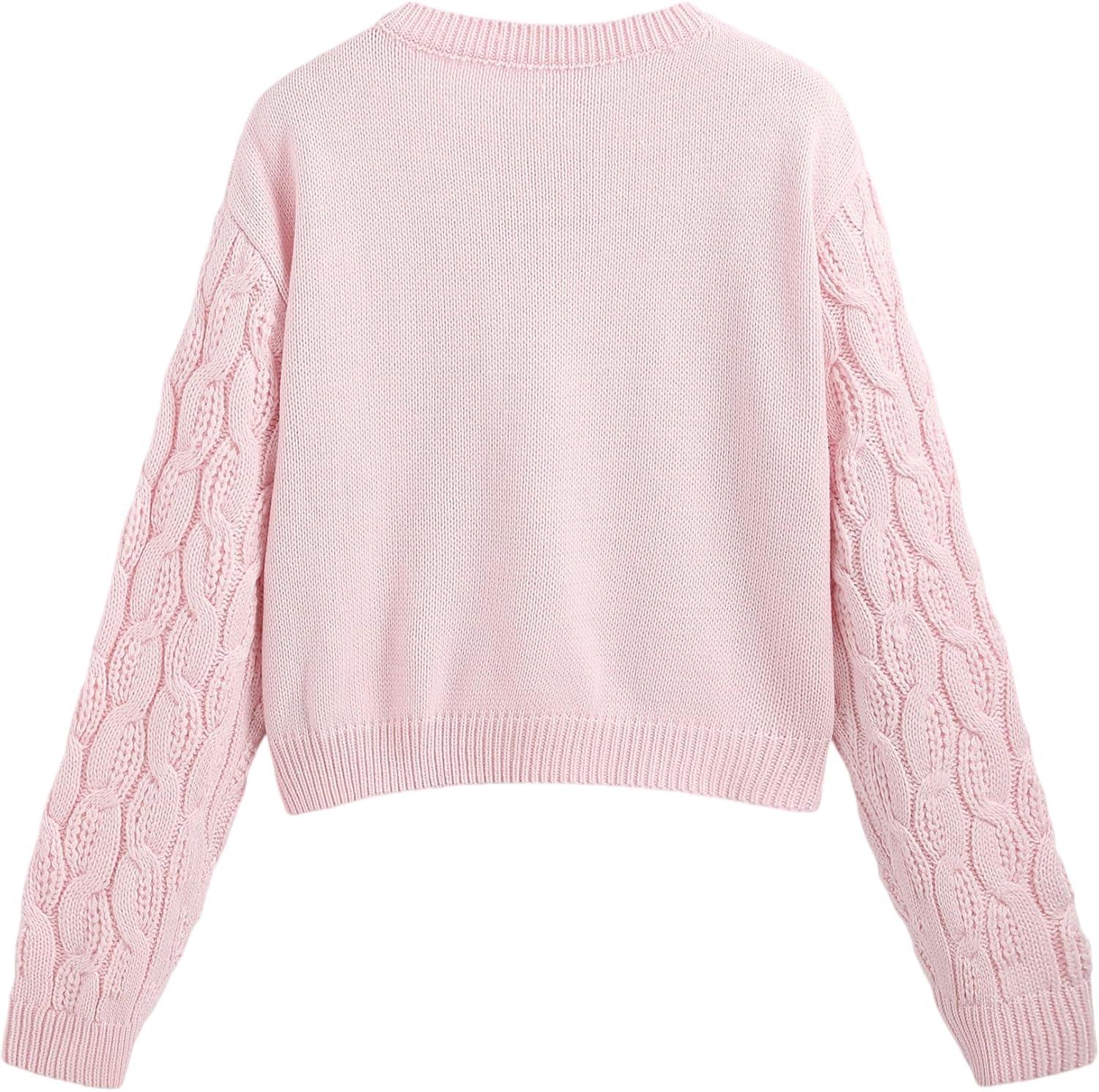 imageCIDER Round Neck Cable Knit SweaterPink