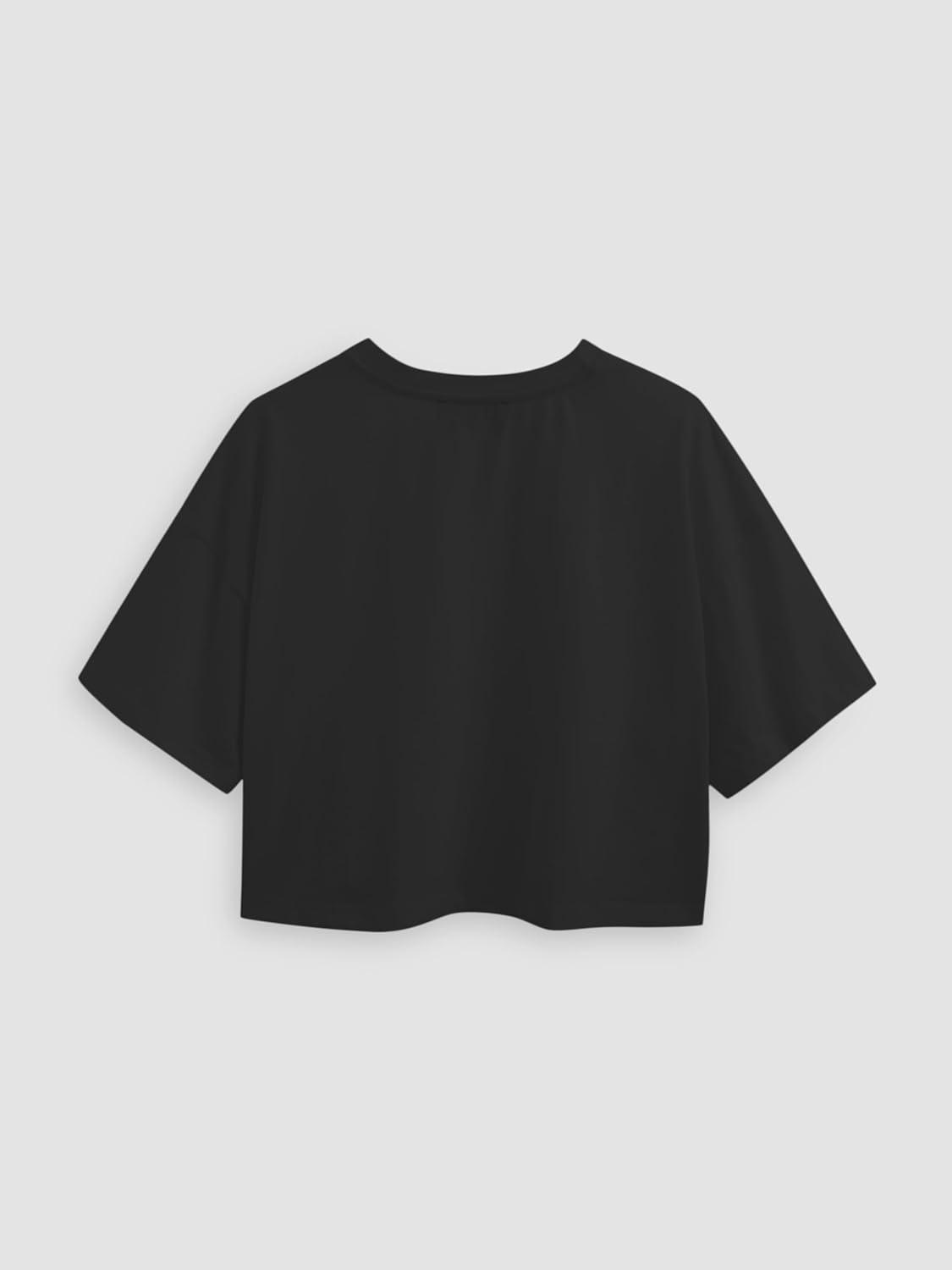 imageCIDER Round Neckline Oversized Crop TopBlack