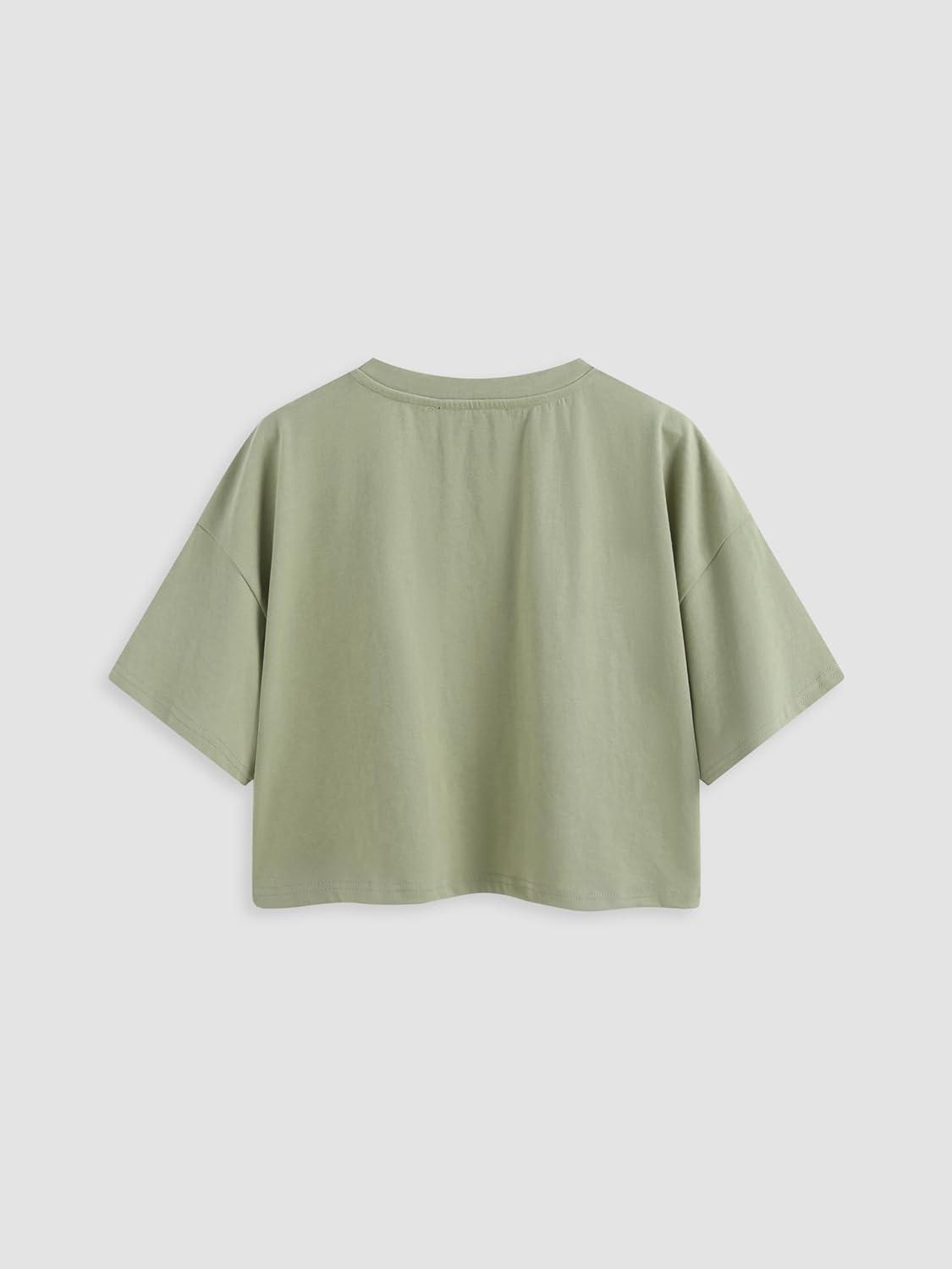 imageCIDER Round Neckline Oversized Crop TopGreen