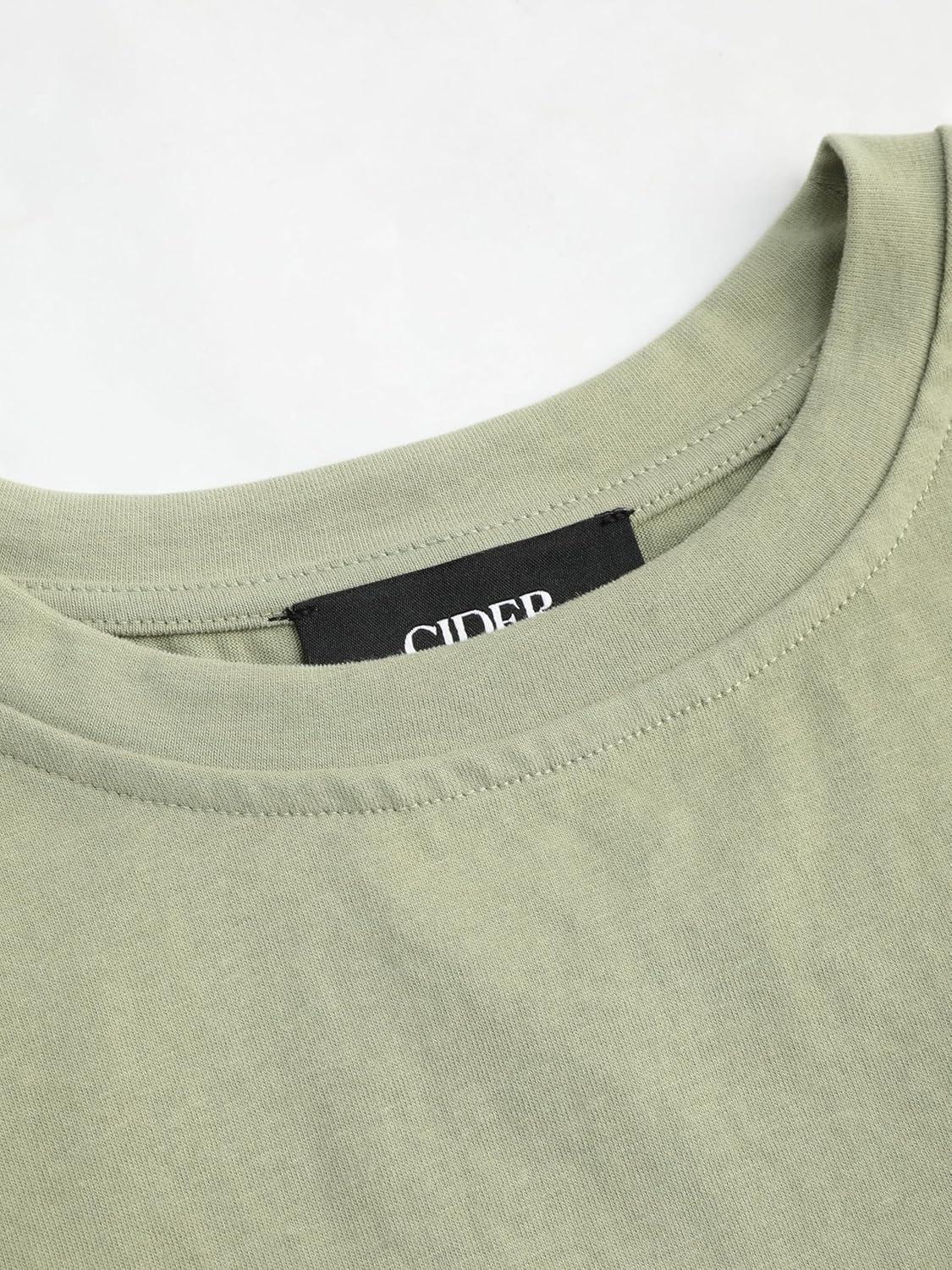 imageCIDER Round Neckline Oversized Crop TopGreen