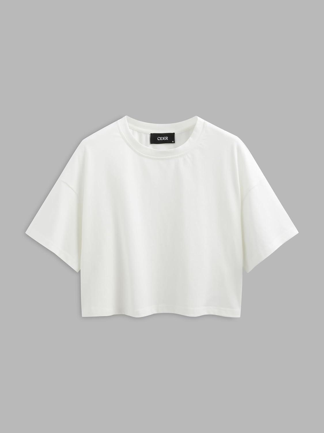 imageCIDER Round Neckline Oversized Crop TopWhite