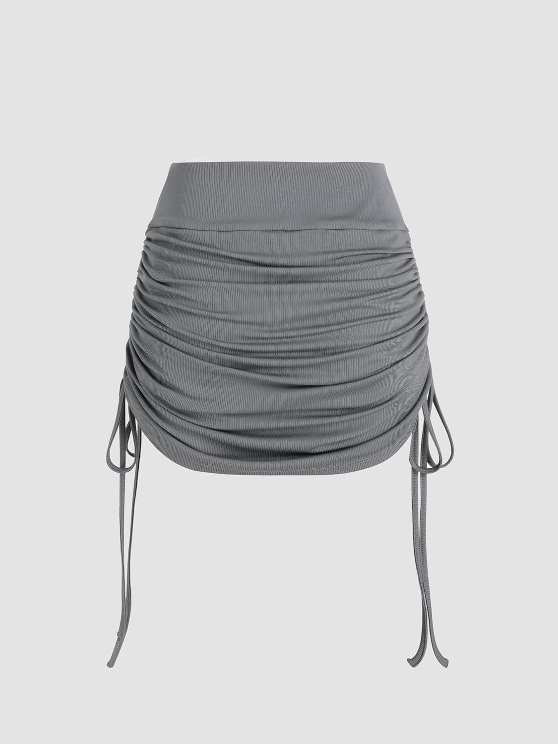 imageCIDER Ruched Drawstring Mini SkortGrey