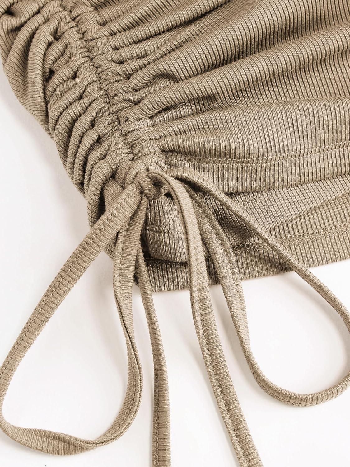 imageCIDER Ruched Drawstring Mini SkortKhaki