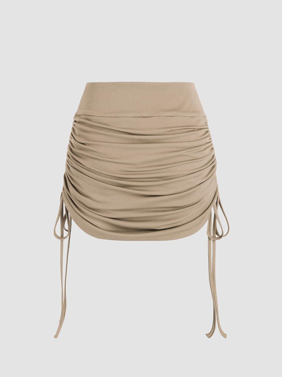 imageCIDER Ruched Drawstring Mini SkortKhaki