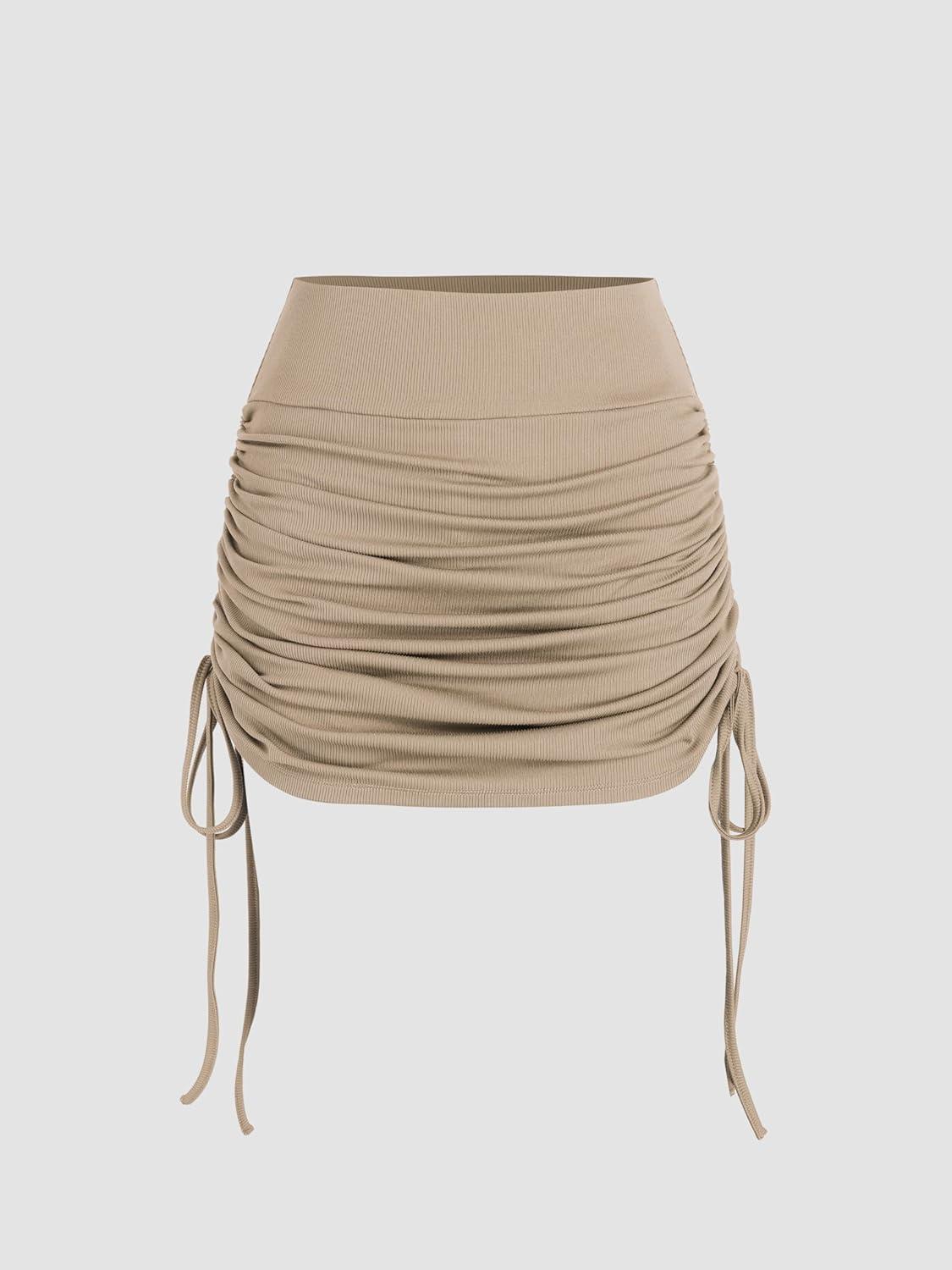 imageCIDER Ruched Drawstring Mini SkortKhaki