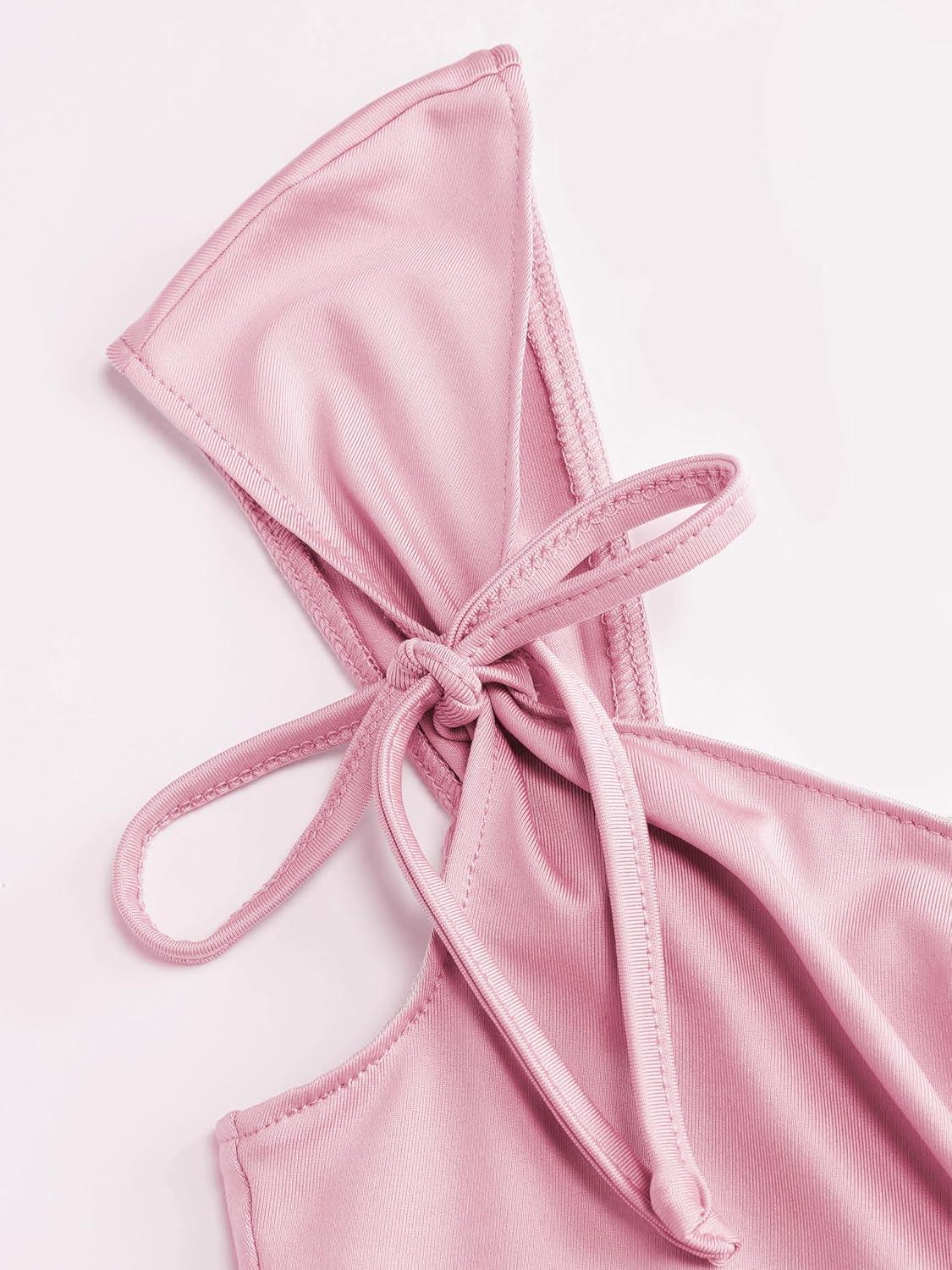 imageCIDER Ruched Lettuce Trim Bowknot Crop Cami TopPink