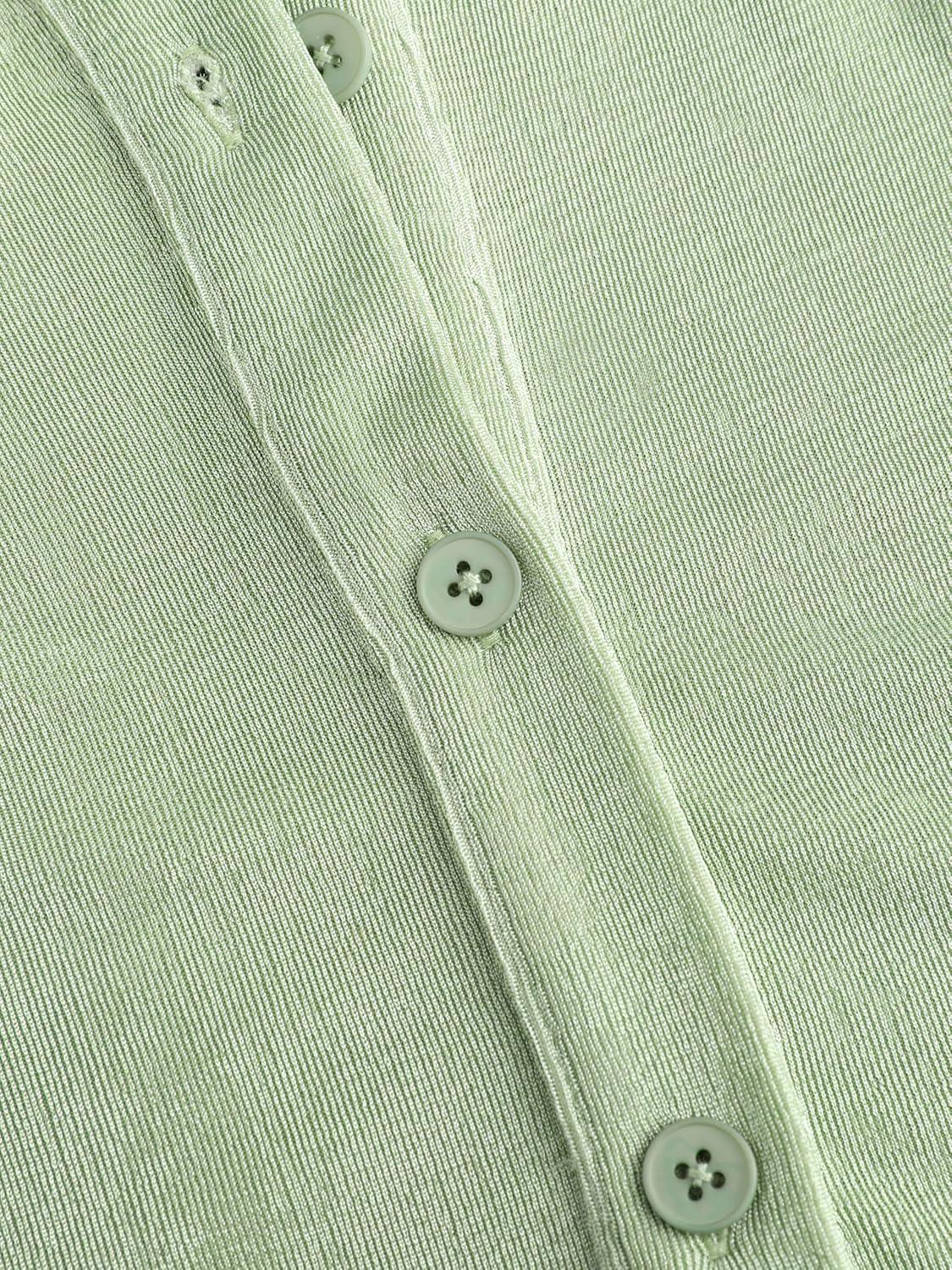 imageCIDER Solid Collar Button Up Bell Sleeve BlouseGreen