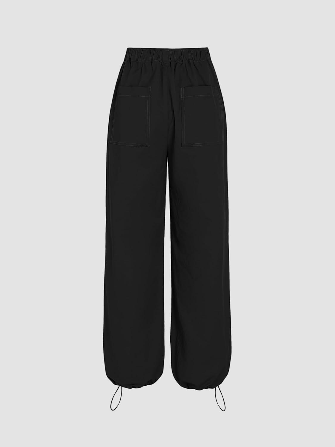 imageCIDER Solid Drawstring Mid Waist Parachute Pants Black XS