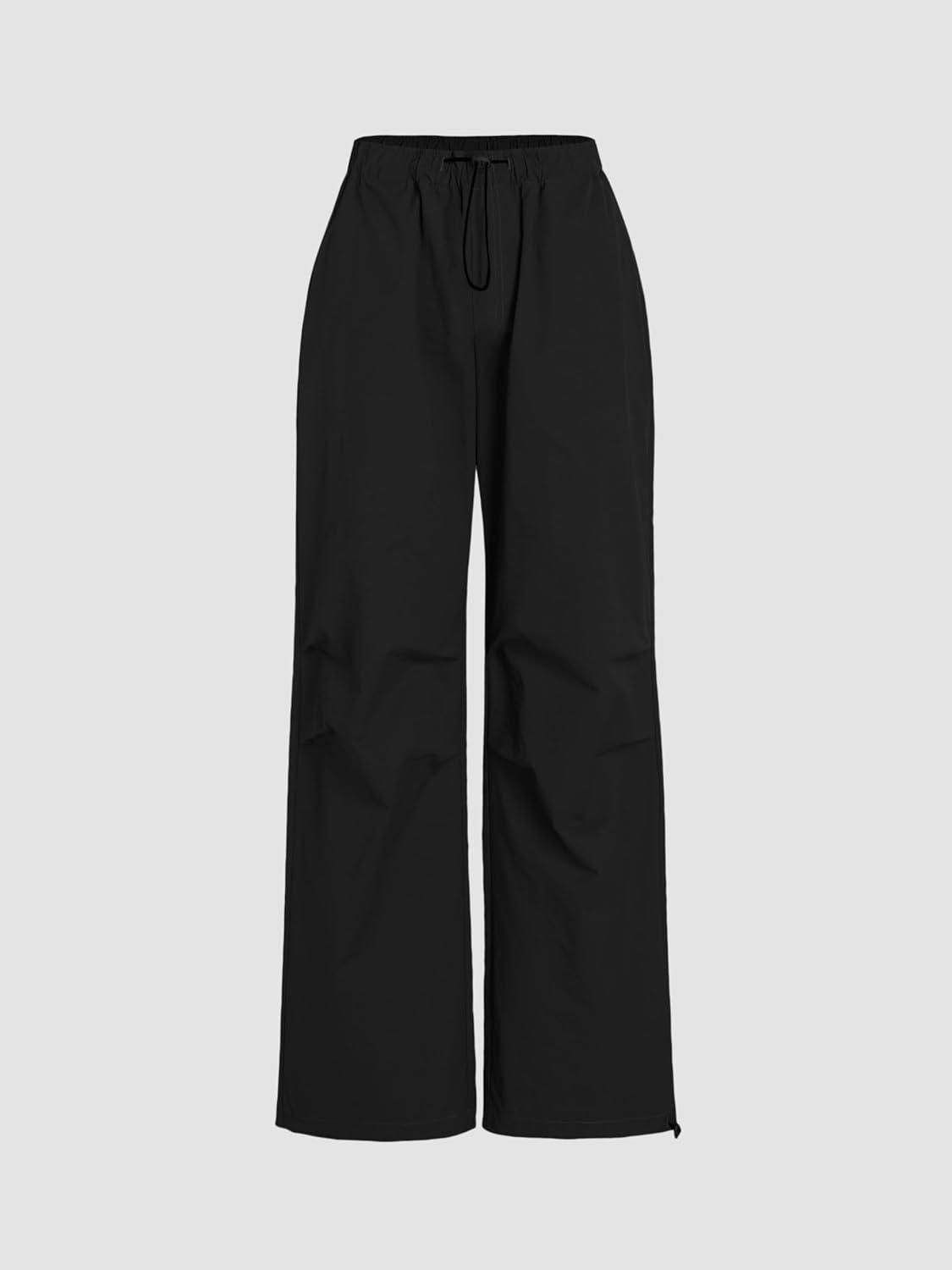 imageCIDER Solid Drawstring Mid Waist Parachute Pants Black XS