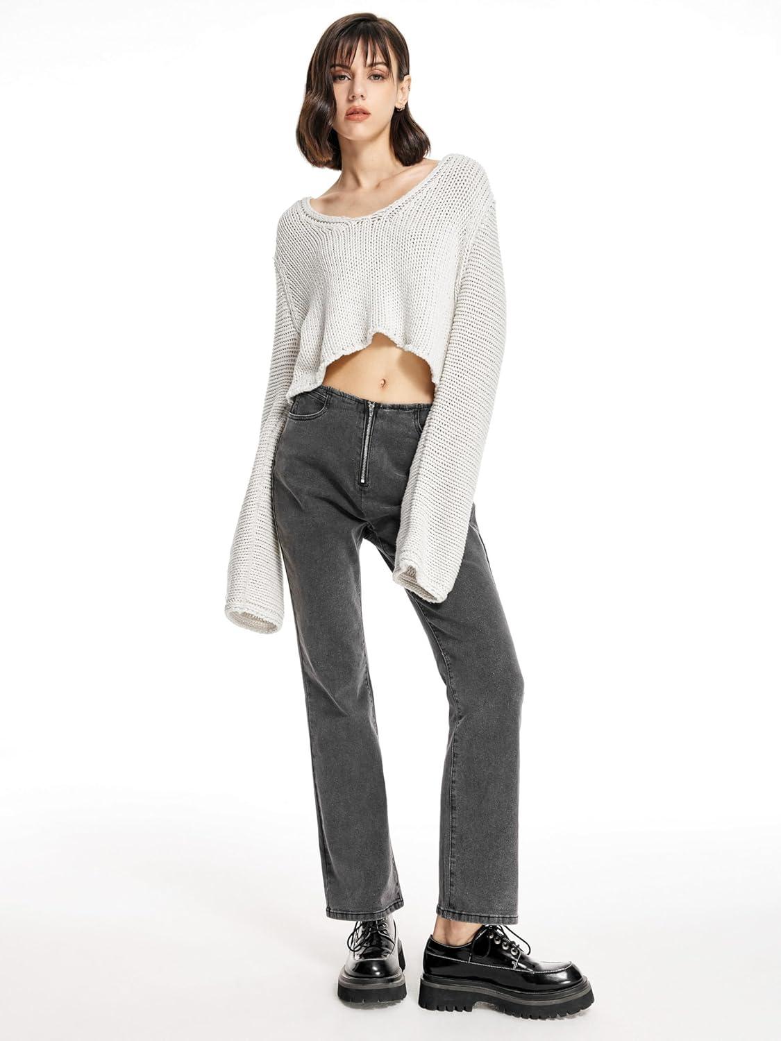 imageCIDER Solid Knitted Long Sleeve Crop TopBeige