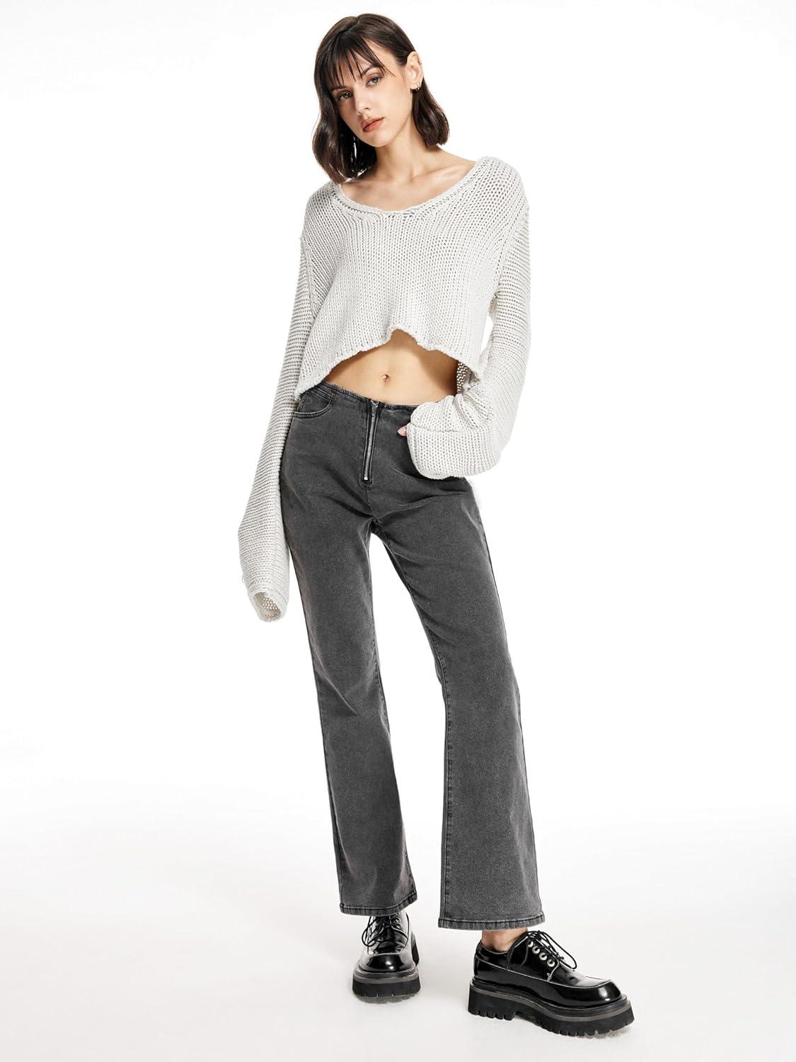 imageCIDER Solid Knitted Long Sleeve Crop TopBeige