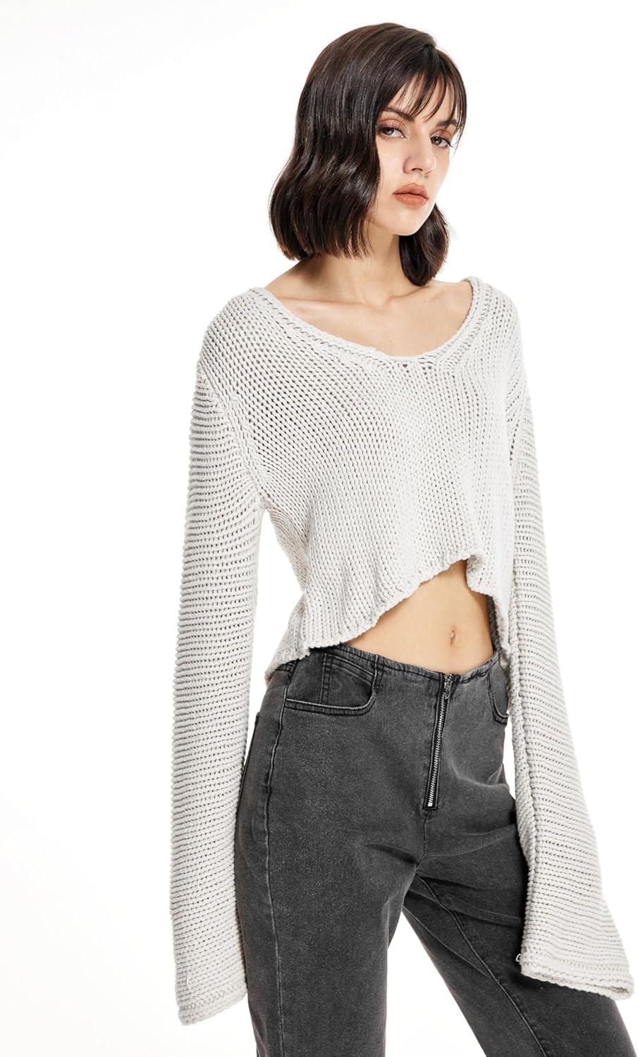 imageCIDER Solid Knitted Long Sleeve Crop TopBeige