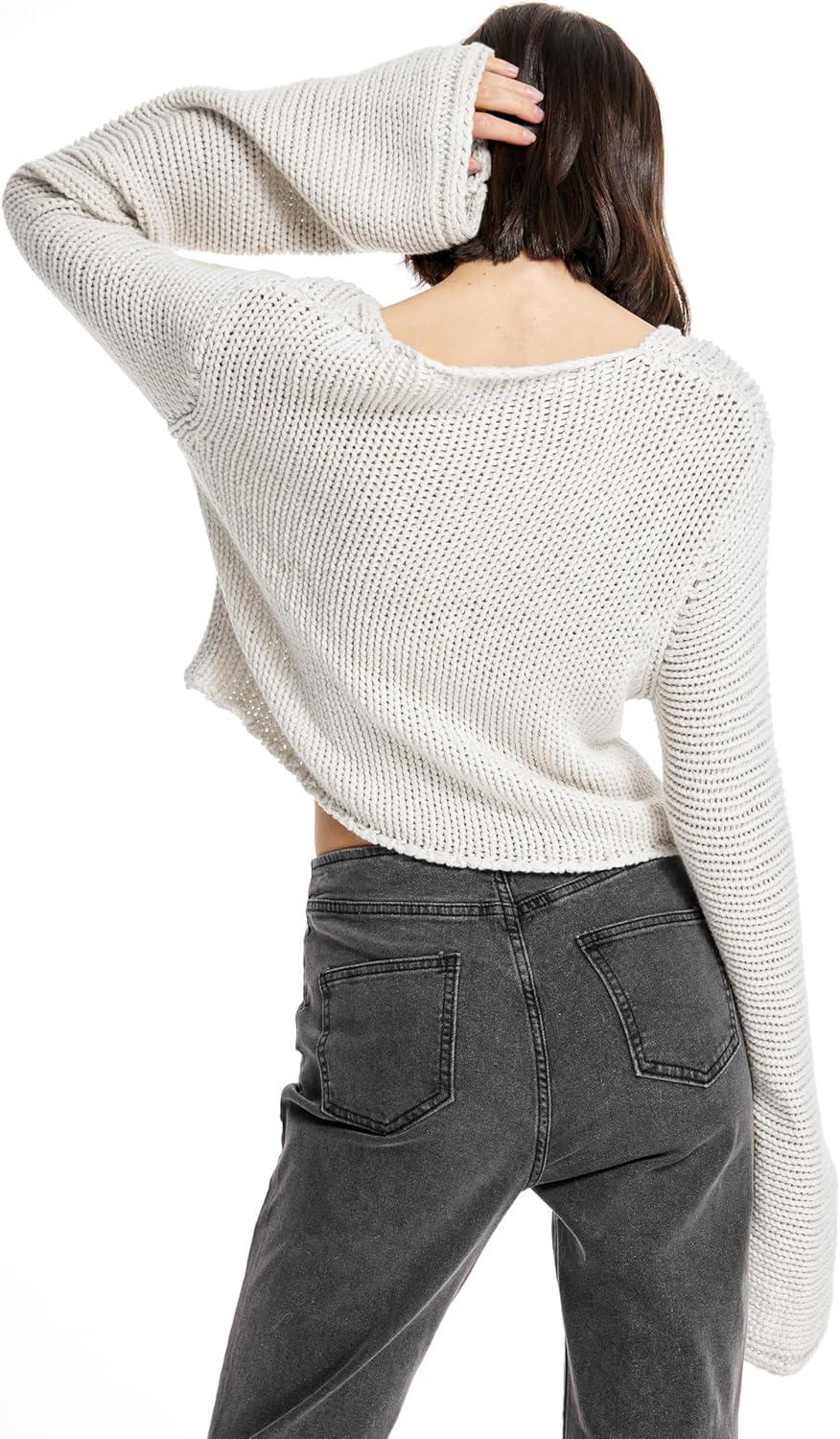 imageCIDER Solid Knitted Long Sleeve Crop TopBeige