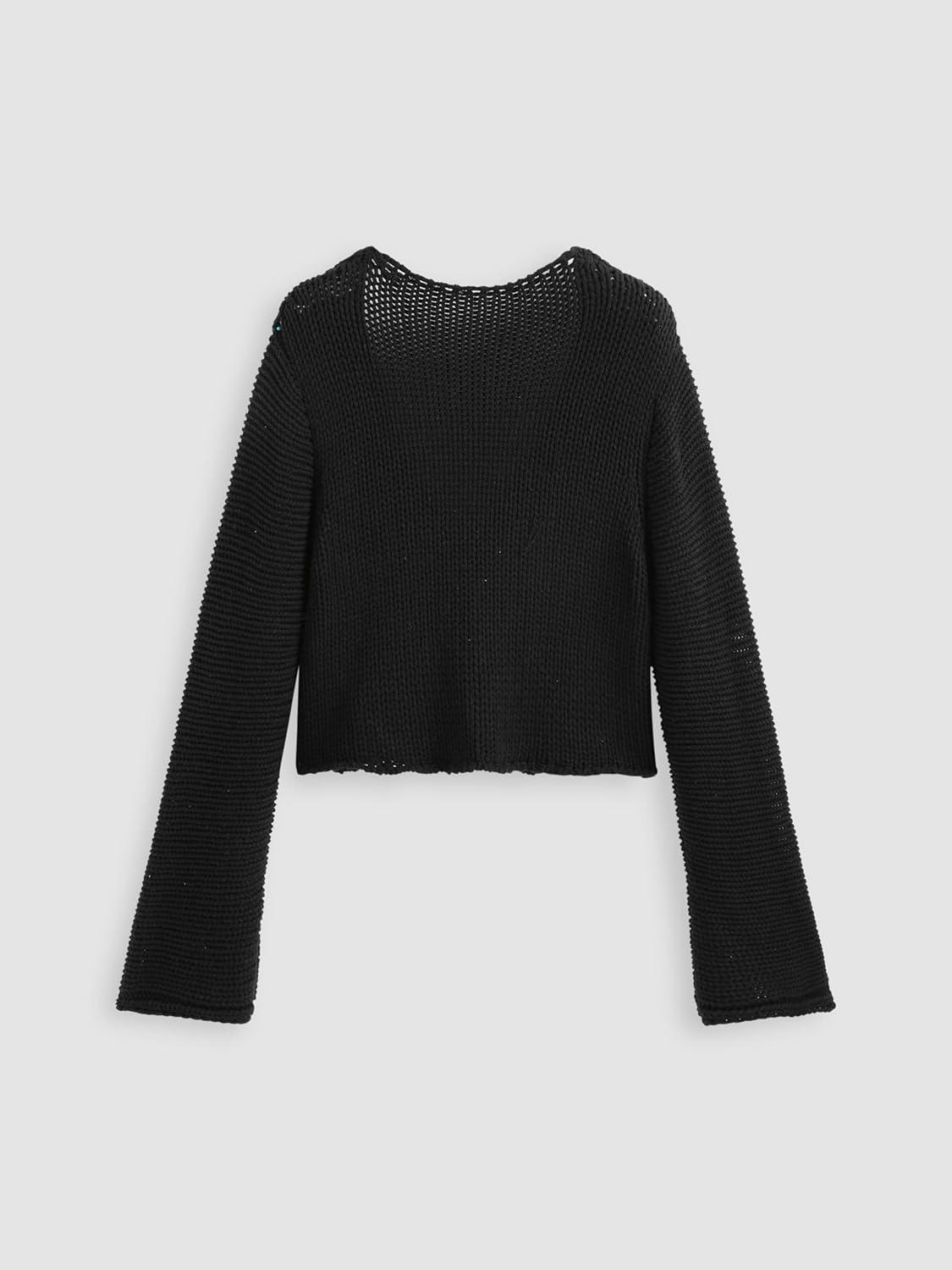 imageCIDER Solid Knitted Long Sleeve Crop TopBlack