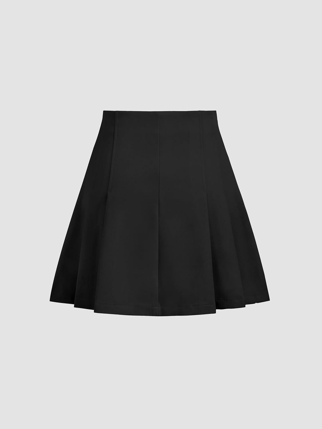 imageCIDER Solid Mid Waist Pleated Mini SkirtBlack