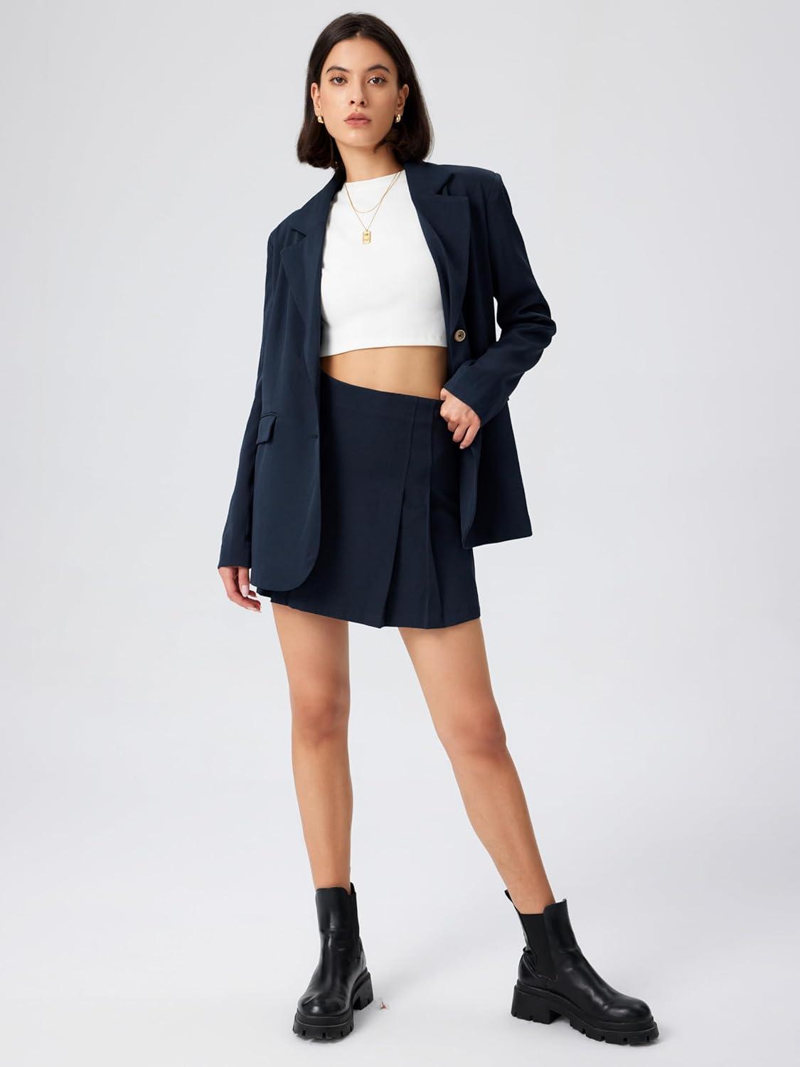 imageCIDER Solid Mid Waist Pleated Mini SkirtNavy Blue