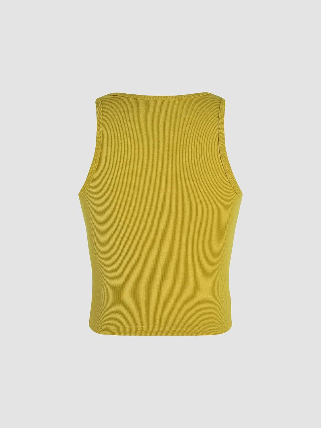 imageCIDER Solid Rib Button Up Tank Crop TopGinger