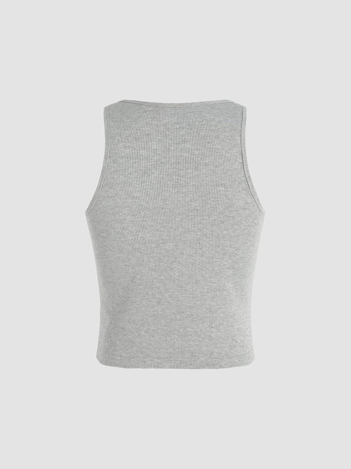 imageCIDER Solid Rib Button Up Tank Crop TopLight Grey