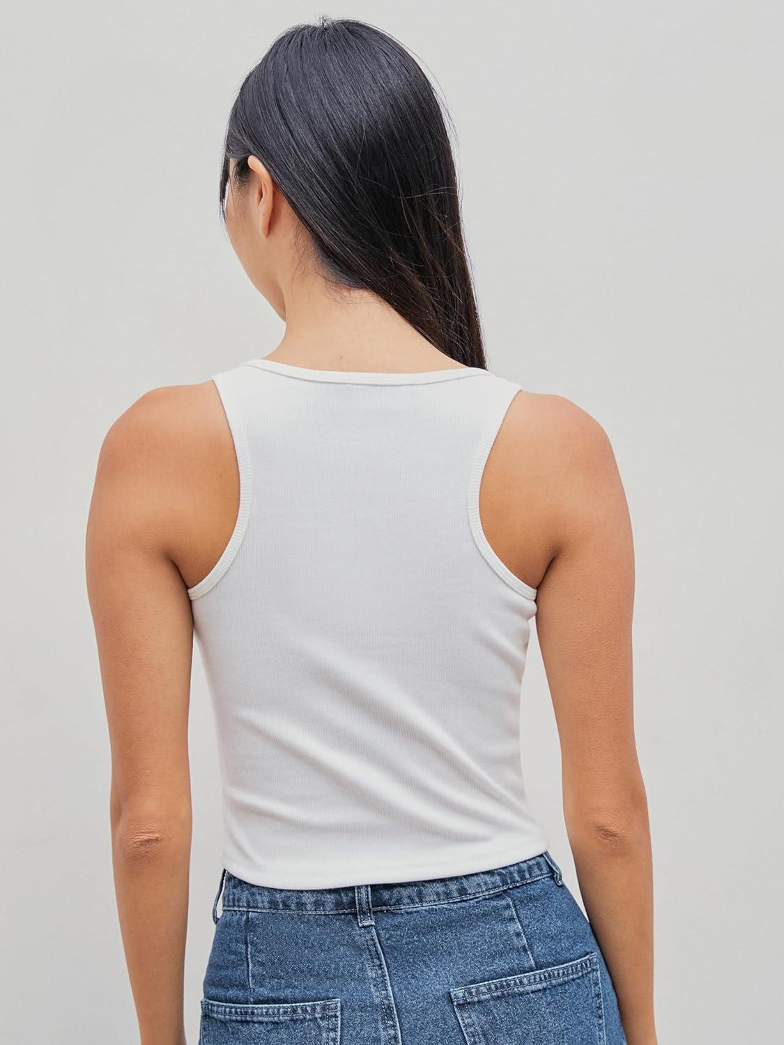 imageCIDER Solid Rib Button Up Tank Crop TopWhite