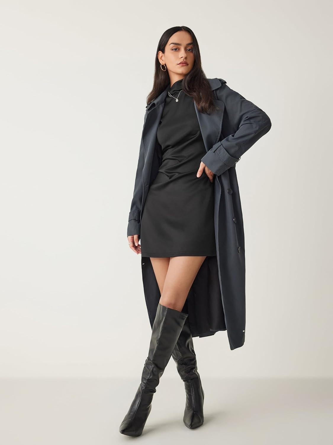 imageCIDER Turtleneck Sleeveless Ruched Mini DressBlack