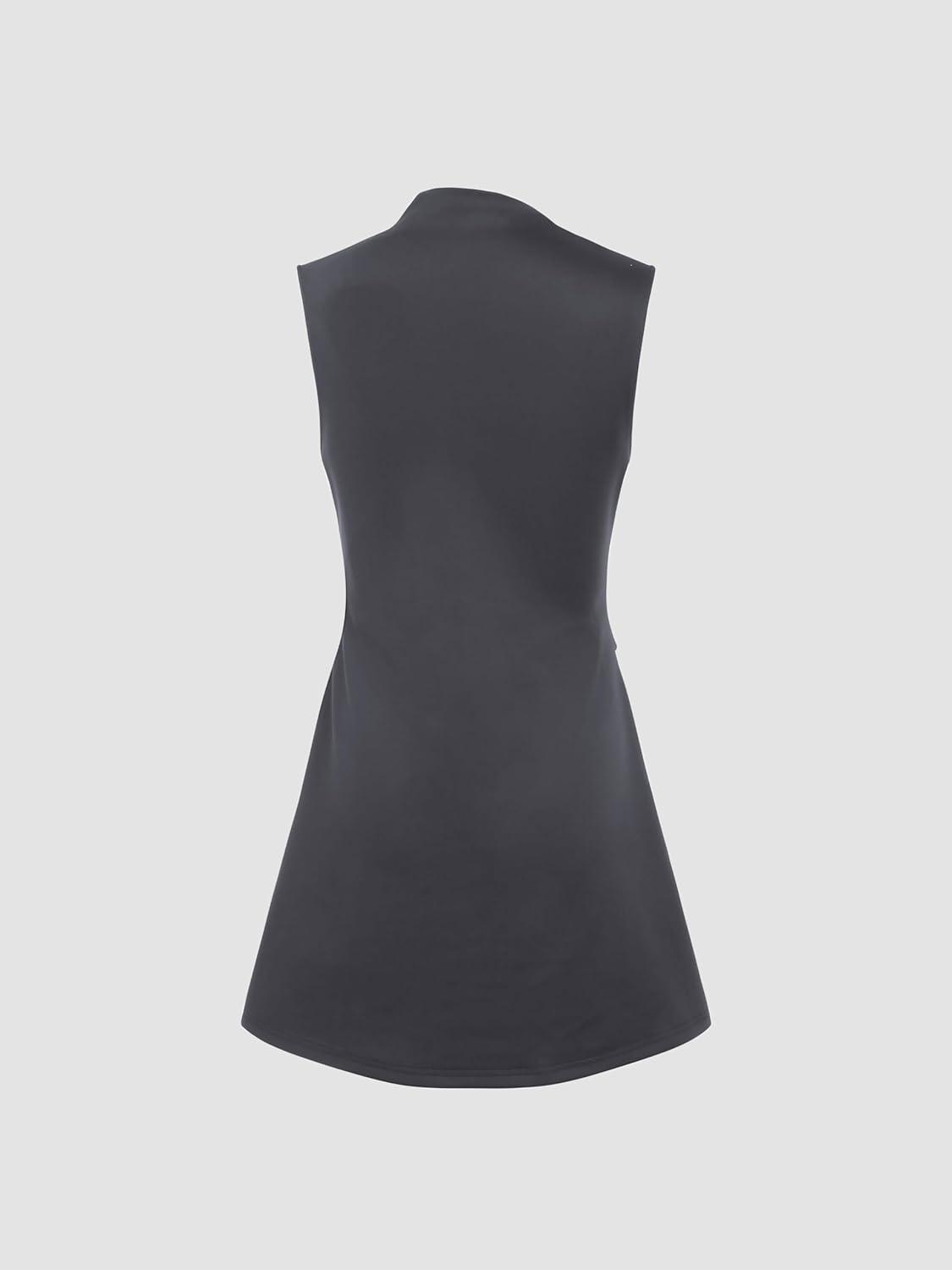 imageCIDER Turtleneck Sleeveless Ruched Mini DressDark Grey