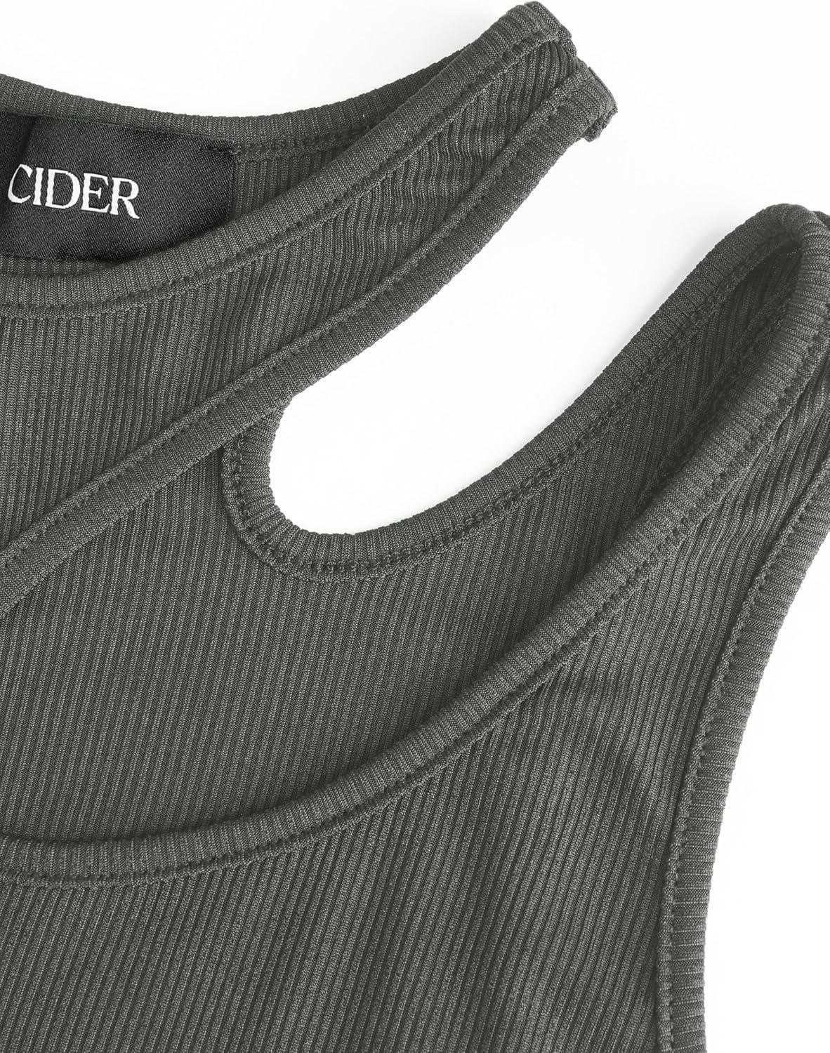 imageCIDER Womens Cut Out Tops Asymmetrical Neck Sleeveless Crop Tank Tops Slim Fitted Ribbed Tee Trendy Y2K OutfitsGrey