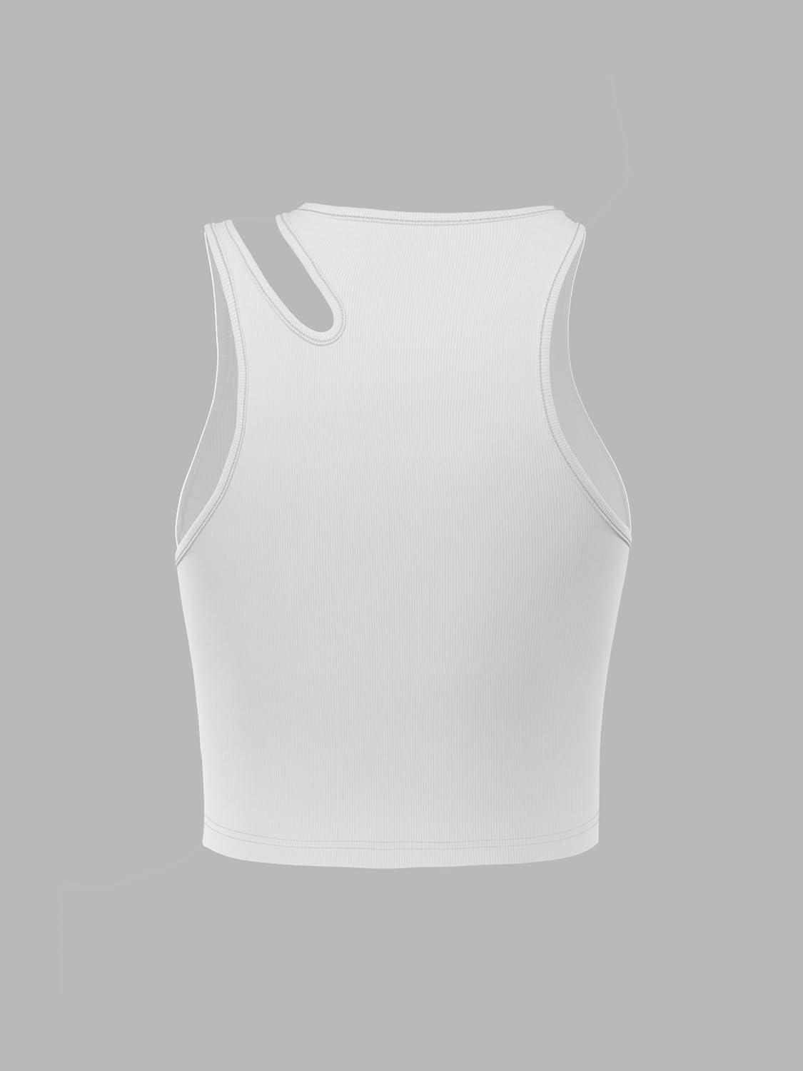 imageCIDER Womens Cut Out Tops Asymmetrical Neck Sleeveless Crop Tank Tops Slim Fitted Ribbed Tee Trendy Y2K OutfitsWhite