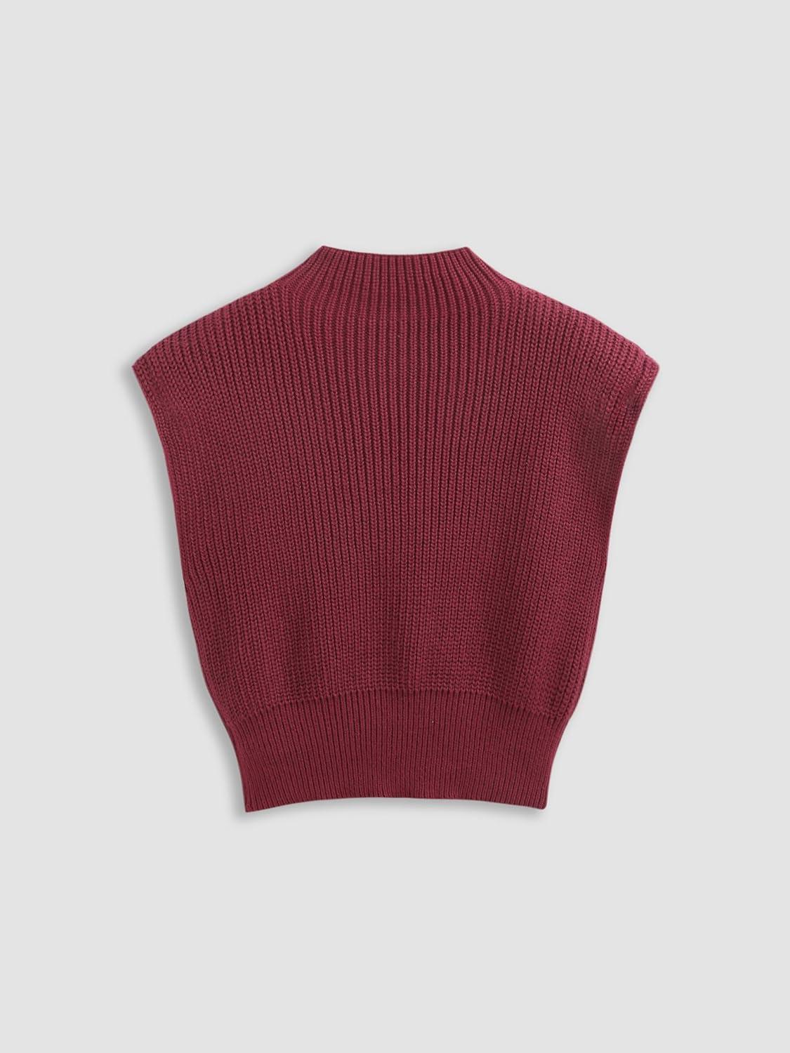 imageCIDER Womens Mock Neck Sleeveless Sweater Tops Cap Sleeve Sweater Vests Tank TopsCarmine