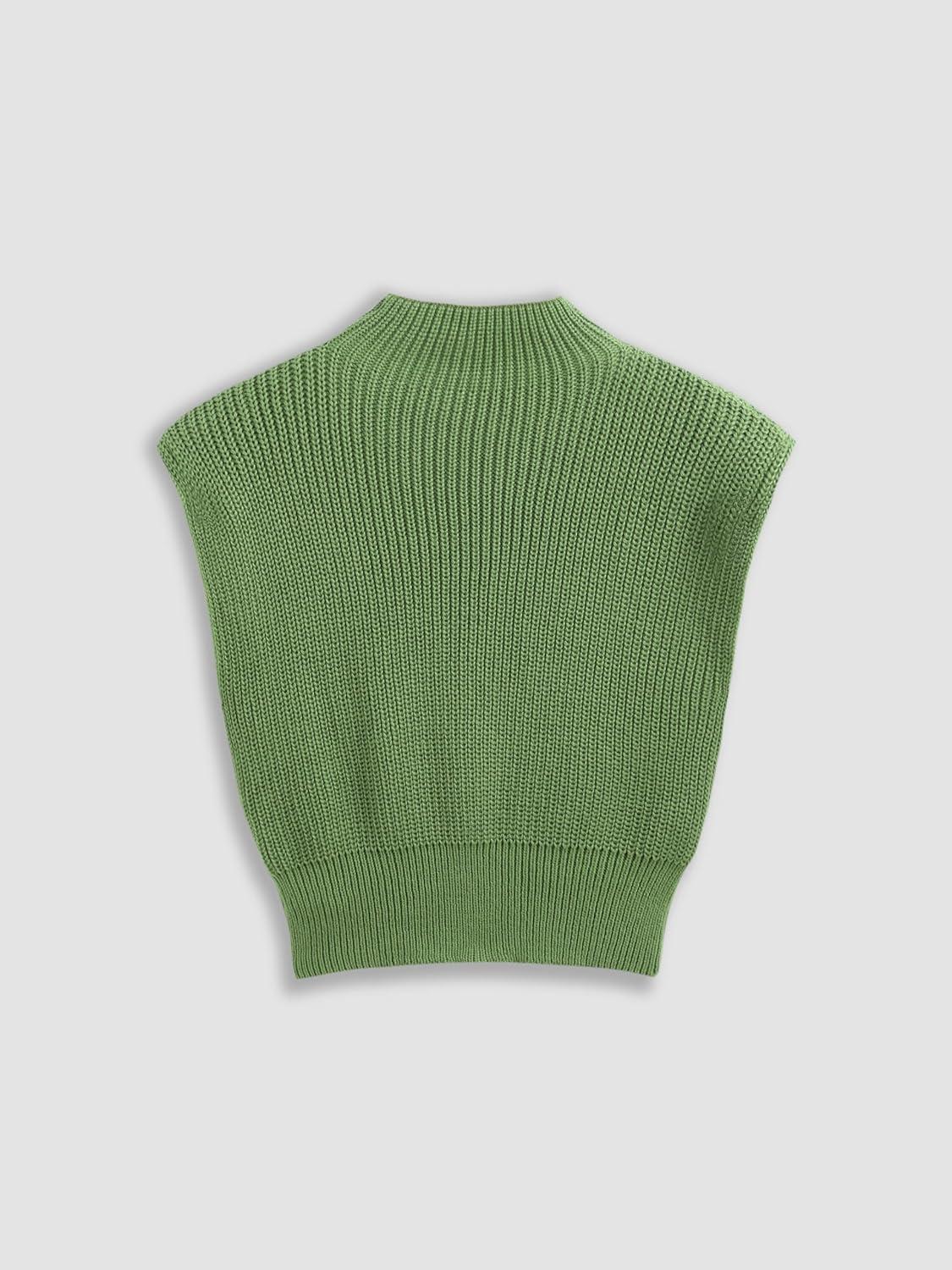imageCIDER Womens Mock Neck Sleeveless Sweater Tops Cap Sleeve Sweater Vests Tank TopsGreen