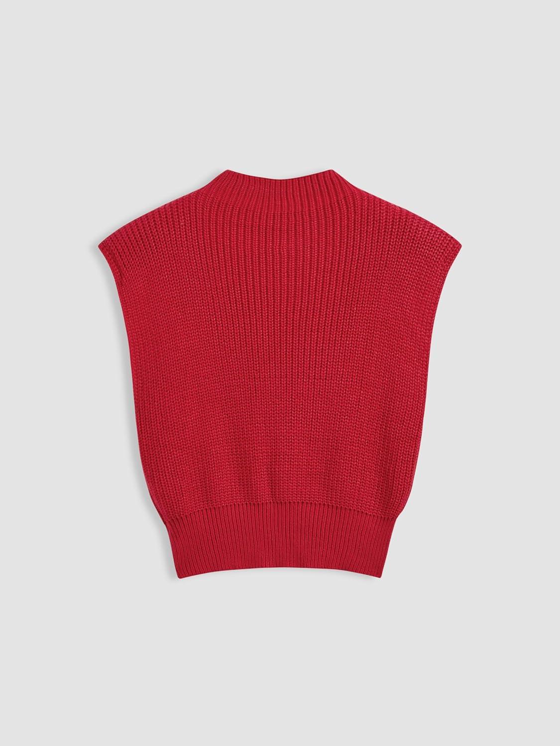 imageCIDER Womens Mock Neck Sleeveless Sweater Tops Cap Sleeve Sweater Vests Tank TopsRed