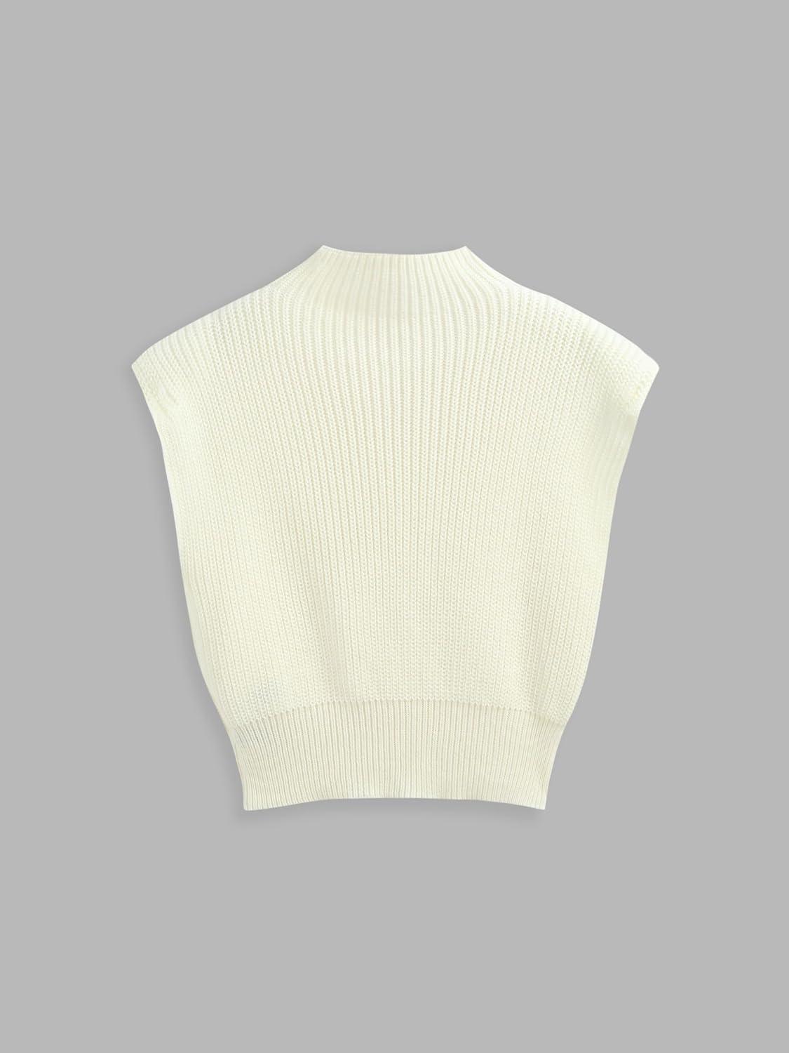 imageCIDER Womens Mock Neck Sleeveless Sweater Tops Cap Sleeve Sweater Vests Tank TopsWhite