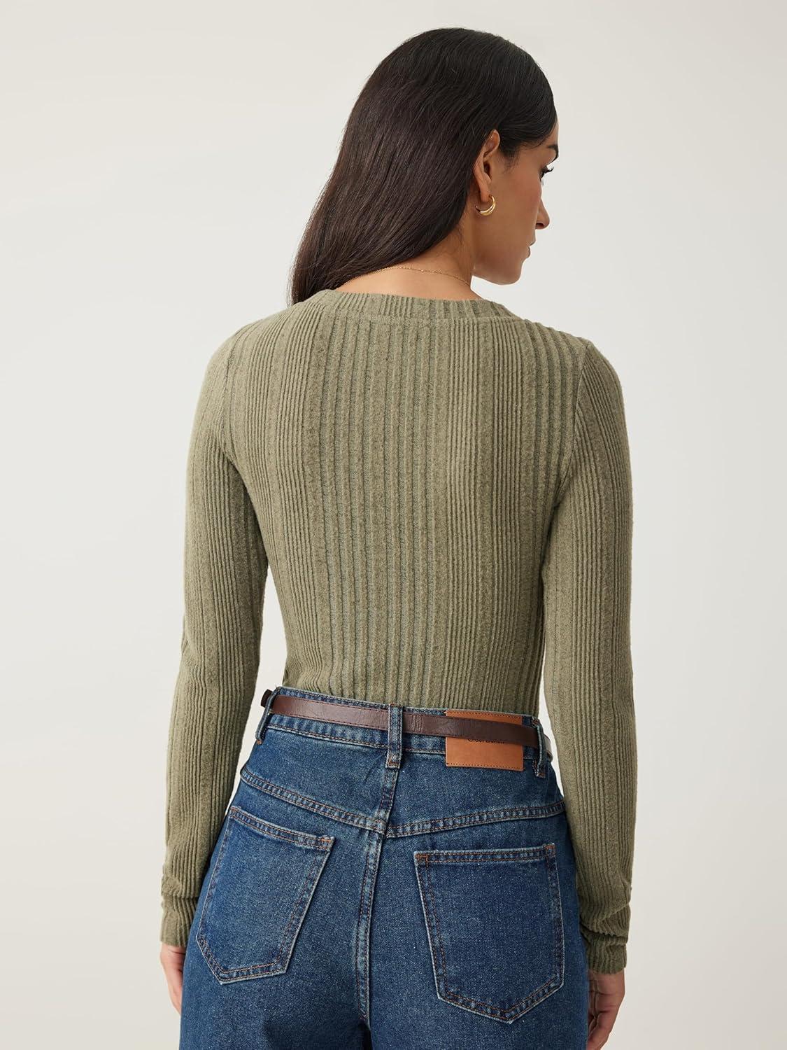 imageCIDER Womens Rib Vneck Solid Button BodysuitMatcha Green