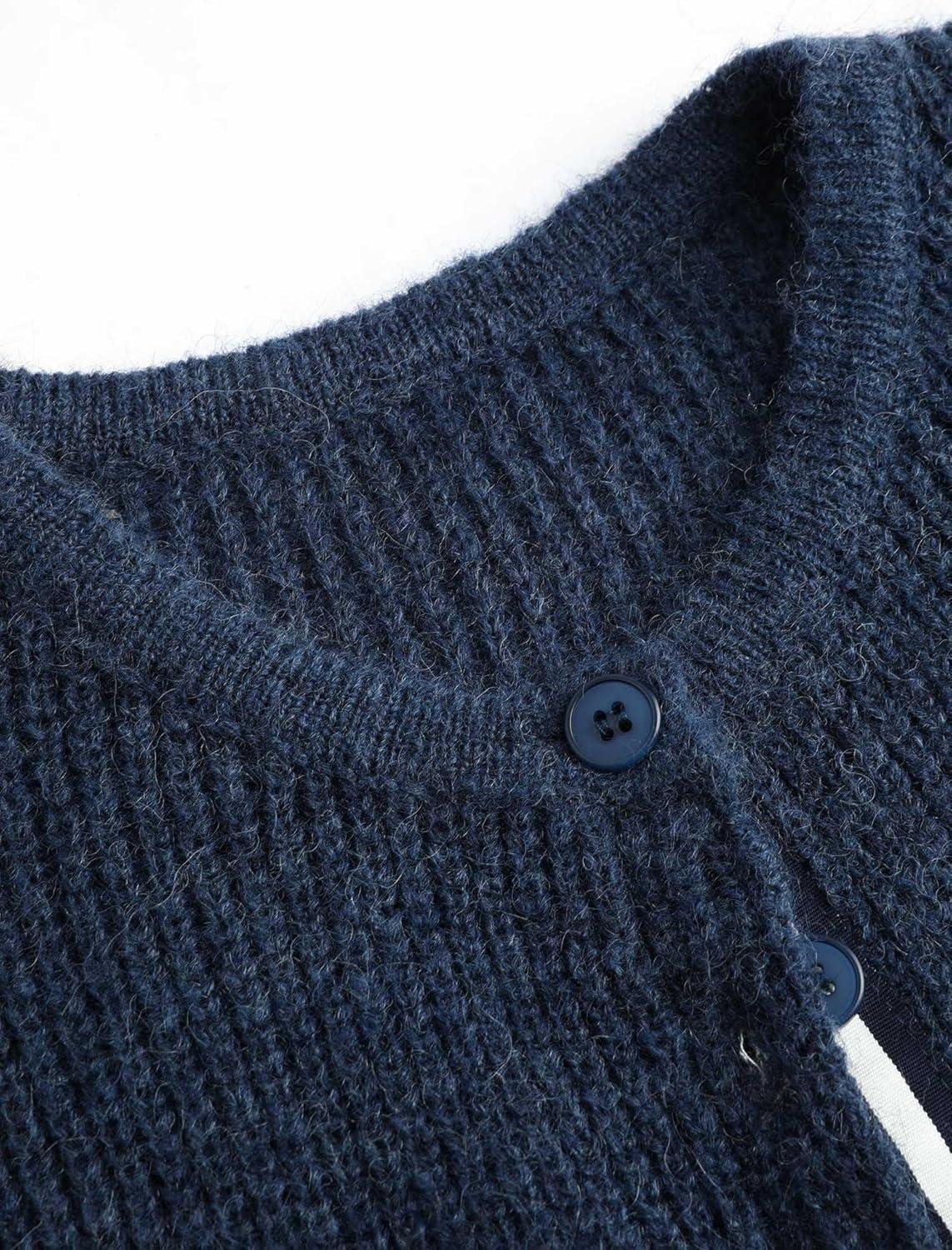 imageCIDER WoolBlend Knit Round Neckline Button CardiganNavy Blue