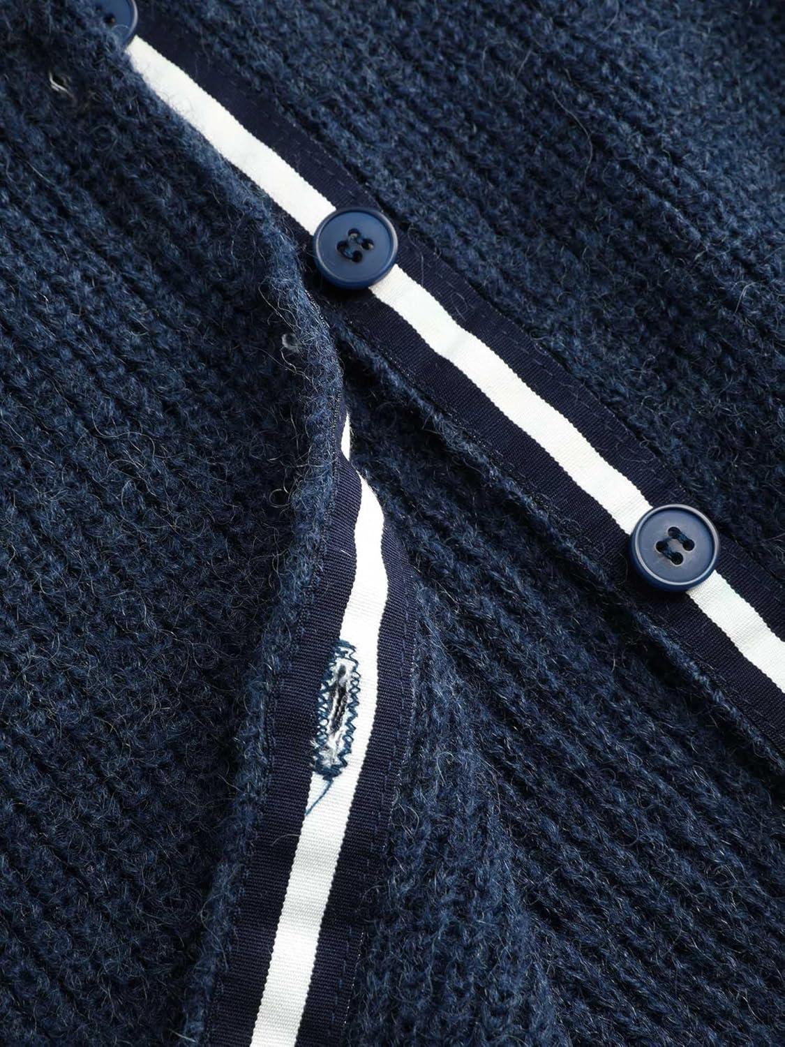 imageCIDER WoolBlend Knit Round Neckline Button CardiganNavy Blue