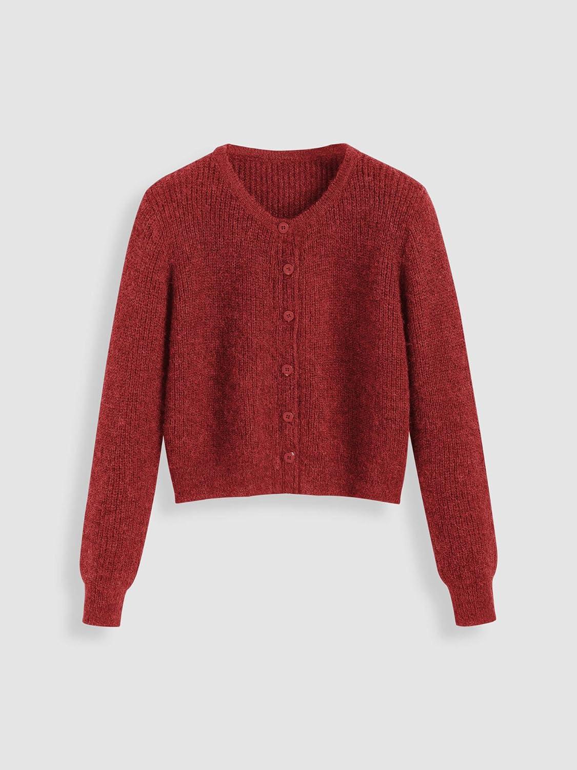imageCIDER WoolBlend Knit Round Neckline Button CardiganRed