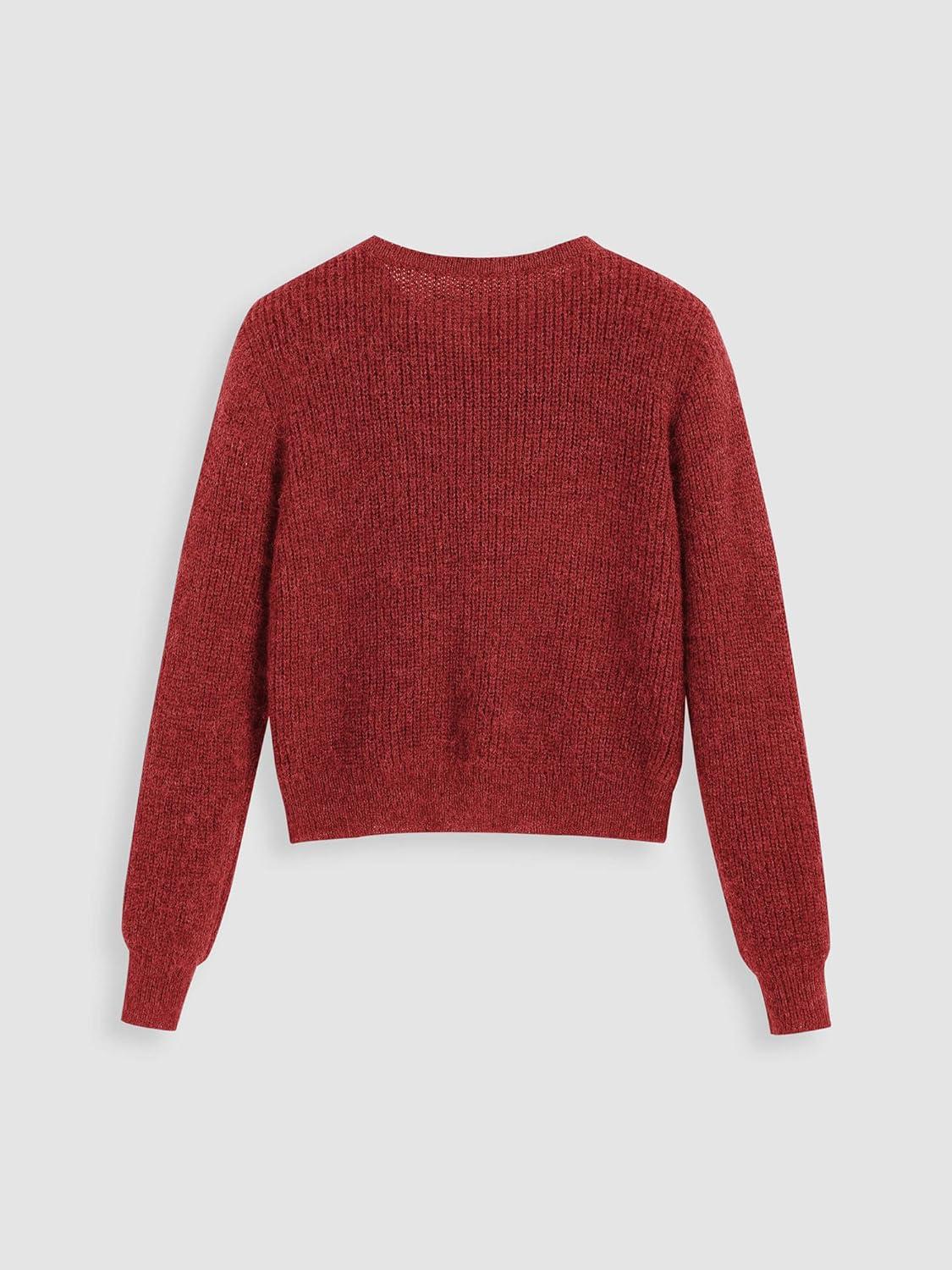 imageCIDER WoolBlend Knit Round Neckline Button CardiganRed