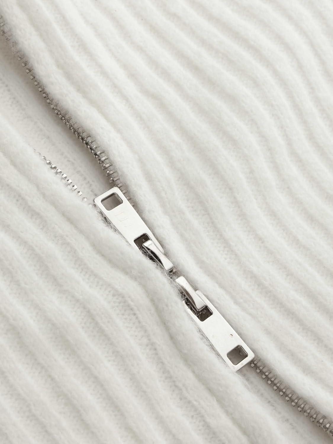 imageCIDER WoolBlend Knit Zipper Long Sleeve Collared TopWhite