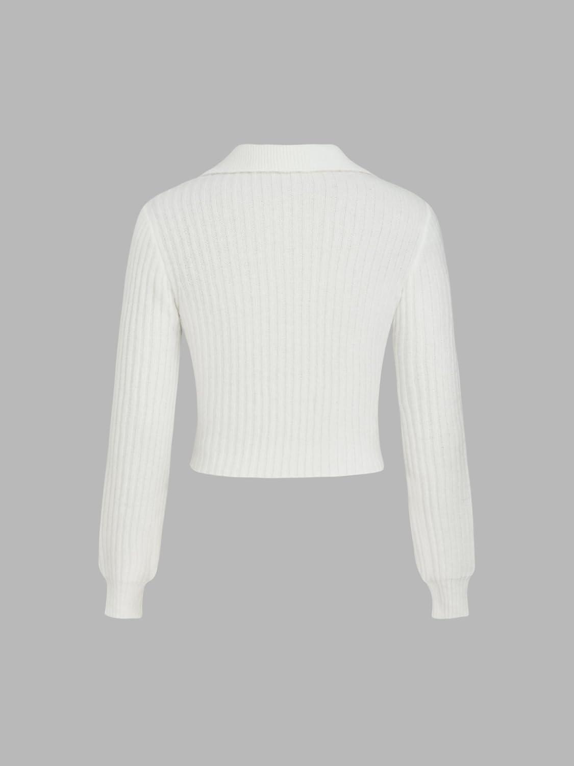 imageCIDER WoolBlend Knit Zipper Long Sleeve Collared TopWhite