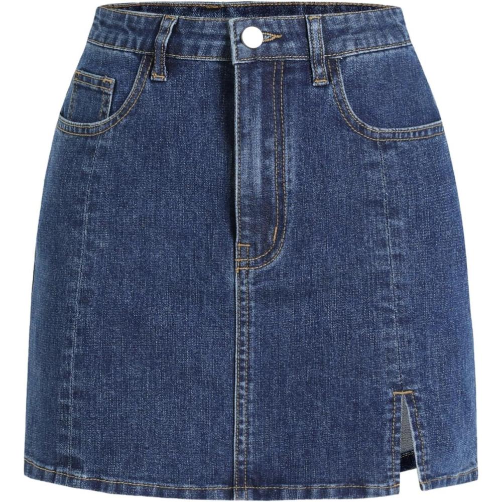 imageCIDER Denim Solid High Waist Split Mini SkirtDenim
