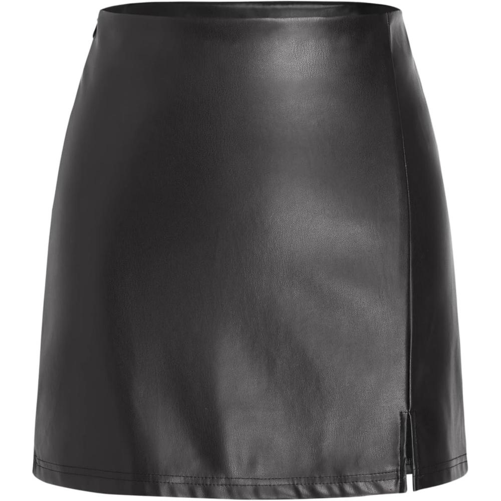 imageCIDER Faux Leather Solid Split Mini SkirtBlack