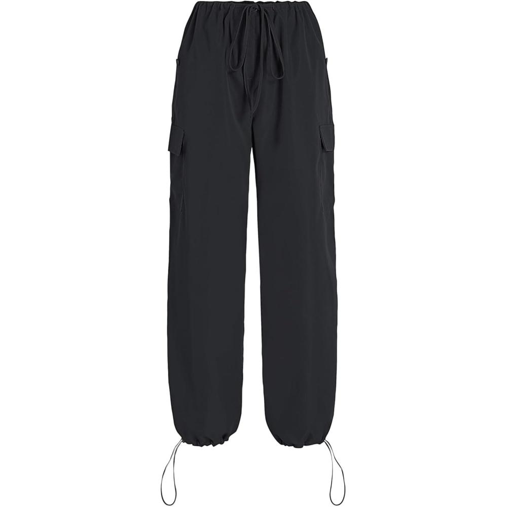 imageCIDER Parachute Pants Woman Adjustable Cuff Cargo Pants Womens Joggers with Pockets Slim Solid LowRise Straight LegBlack