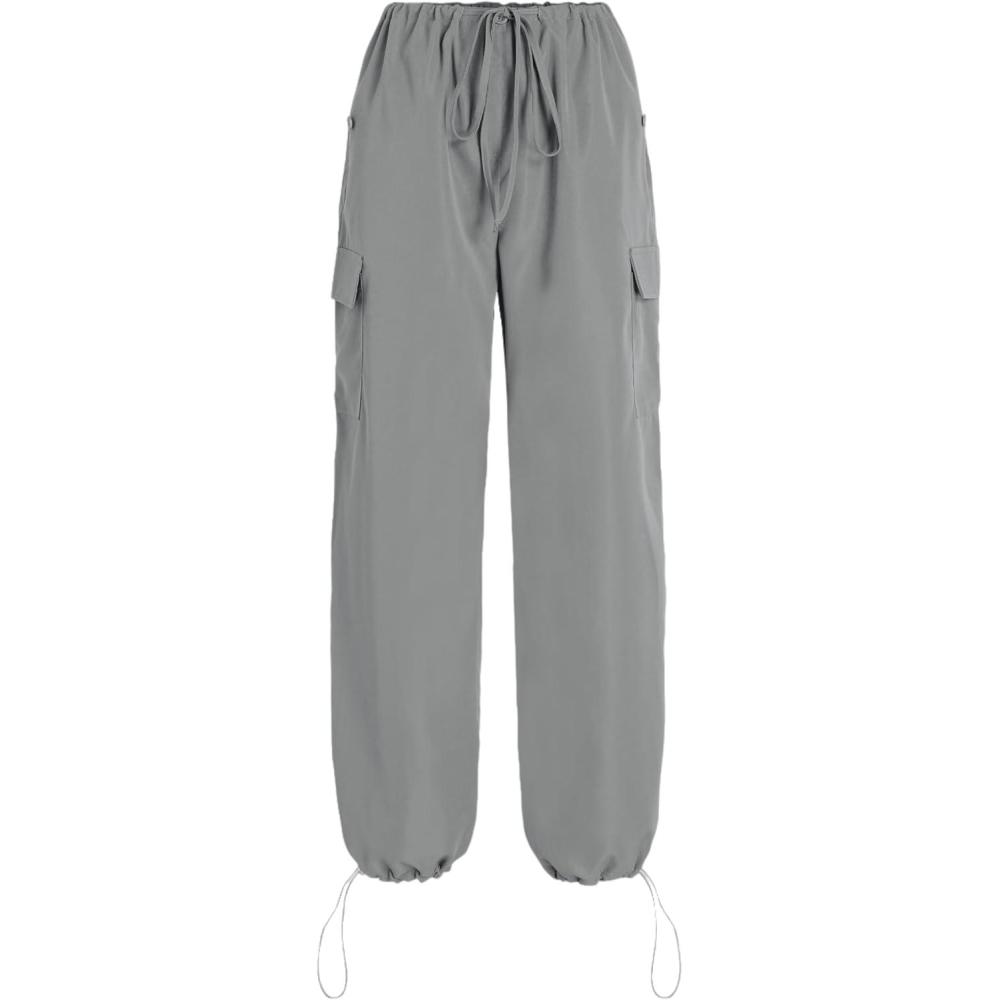 imageCIDER Parachute Pants Woman Adjustable Cuff Cargo Pants Womens Joggers with Pockets Slim Solid LowRise Straight LegGrey