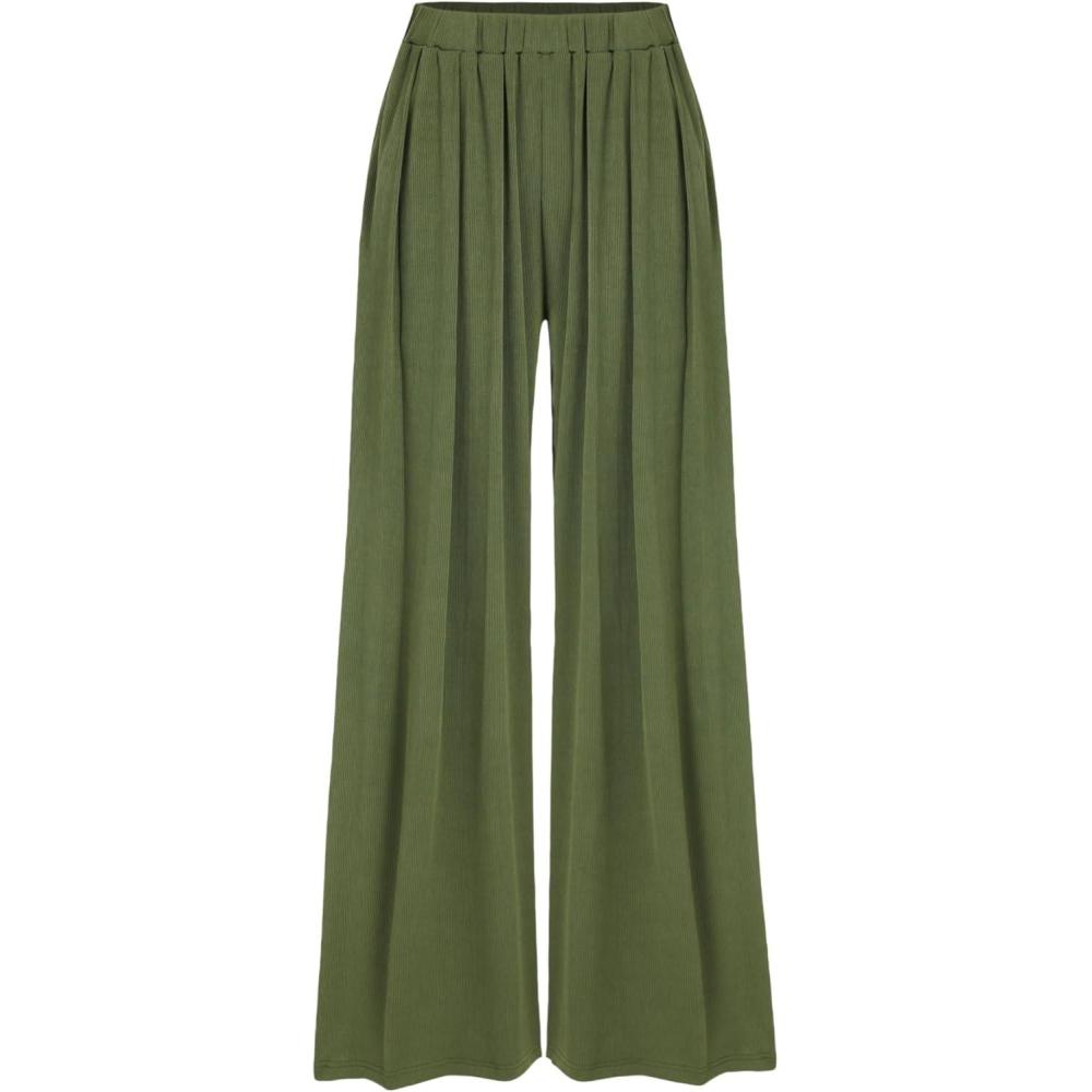 imageCIDER Petite Solid Elastic Waist Wide Leg PantsGreen