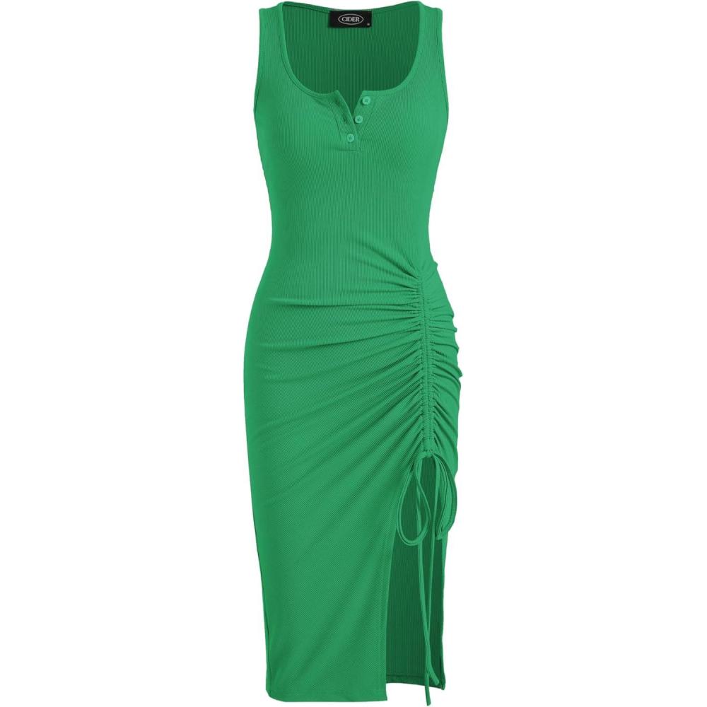 imageCIDER Rib Button Drawstring Midi DressGreen
