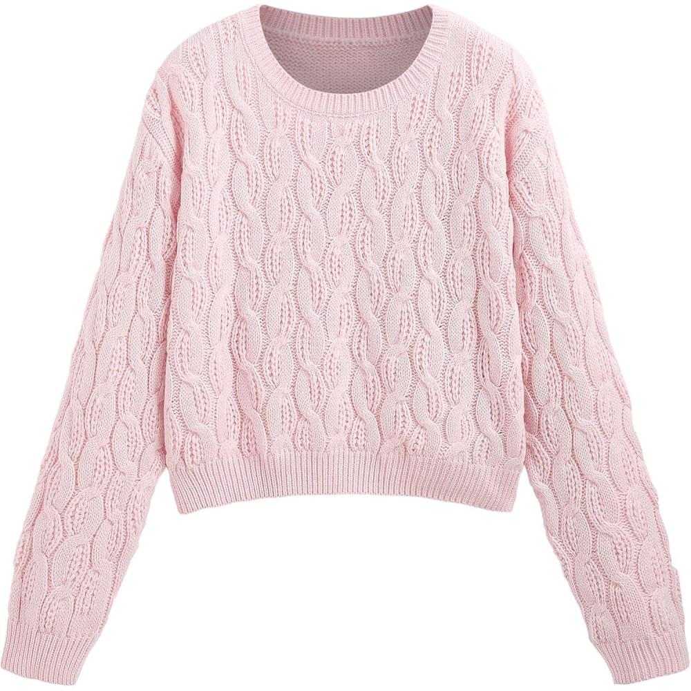 imageCIDER Round Neck Cable Knit SweaterPink