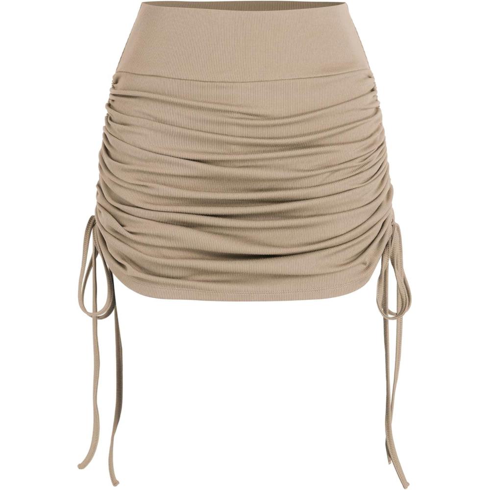 imageCIDER Ruched Drawstring Mini SkortKhaki